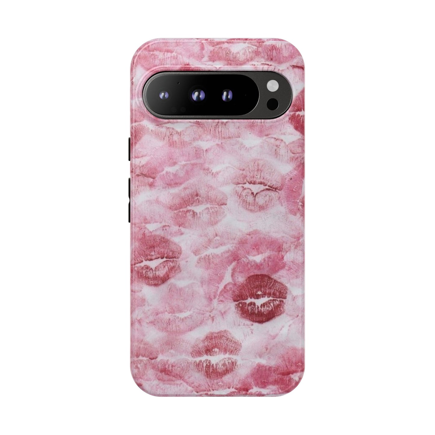 Kiss Print Tough Phone Case — Pink Marble Lip Pattern, Protective iPhone Cover