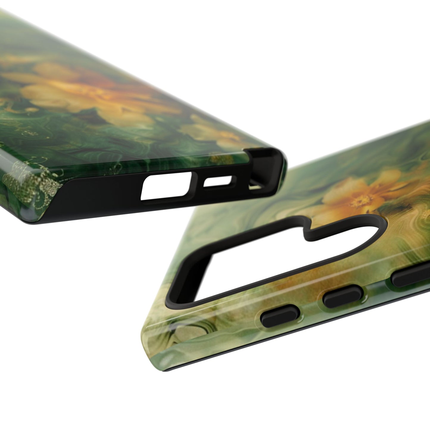 Floral Swirl Phone Case — Green & Gold Vintage Flower Design