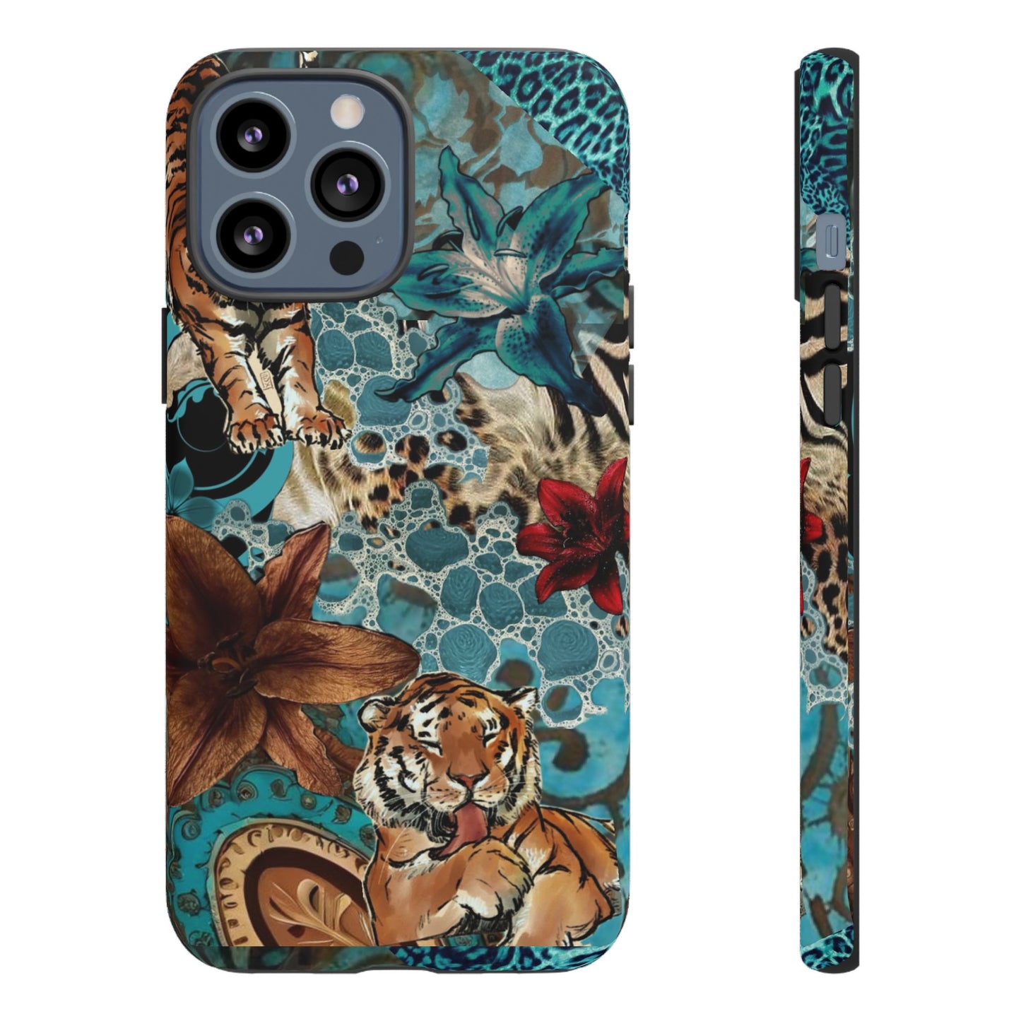 Floral Tiger Phone Case - Teal Safari Protective Cover