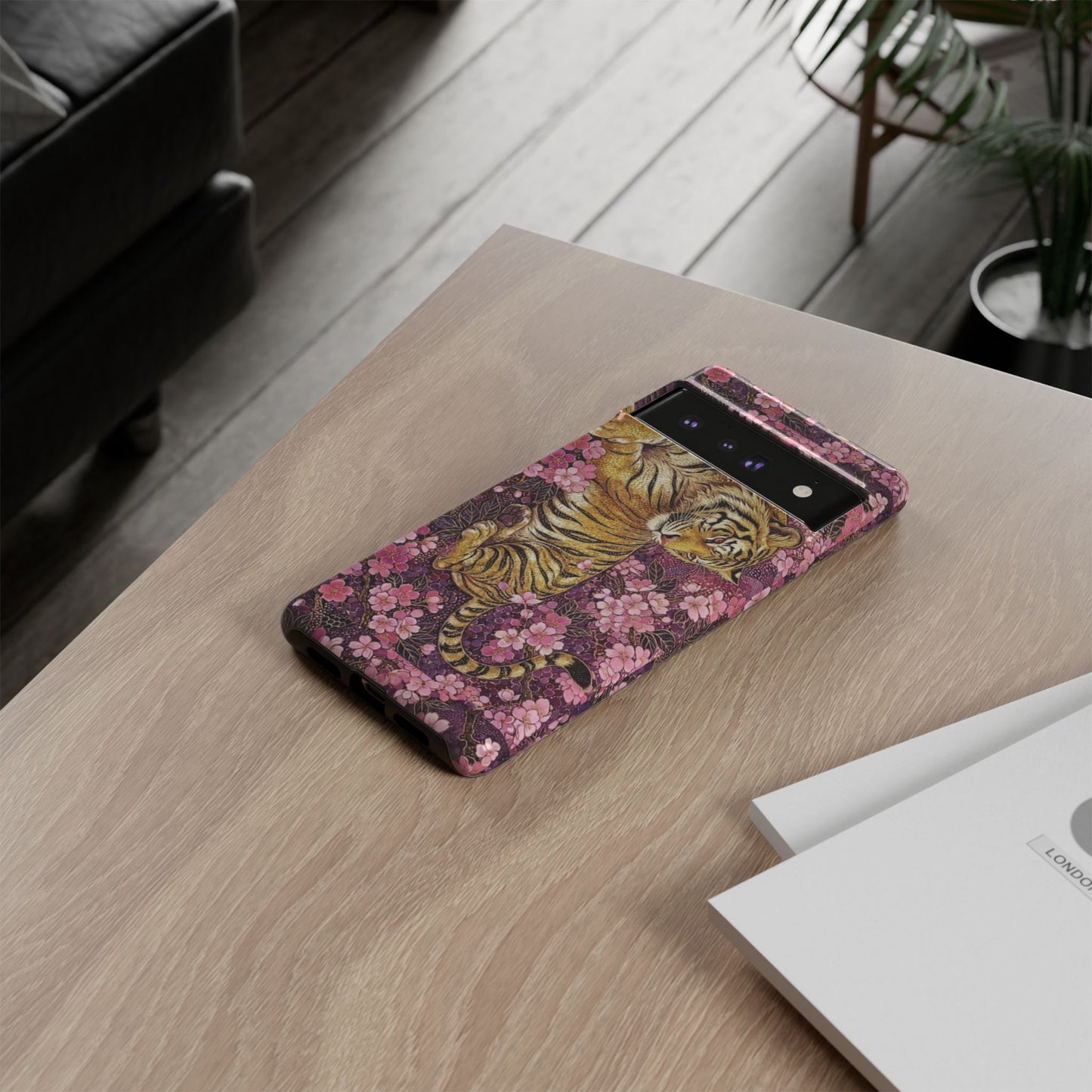 Tiger Floral Phone Case — Vintage Sakura Heavy-Duty Protective Cover
