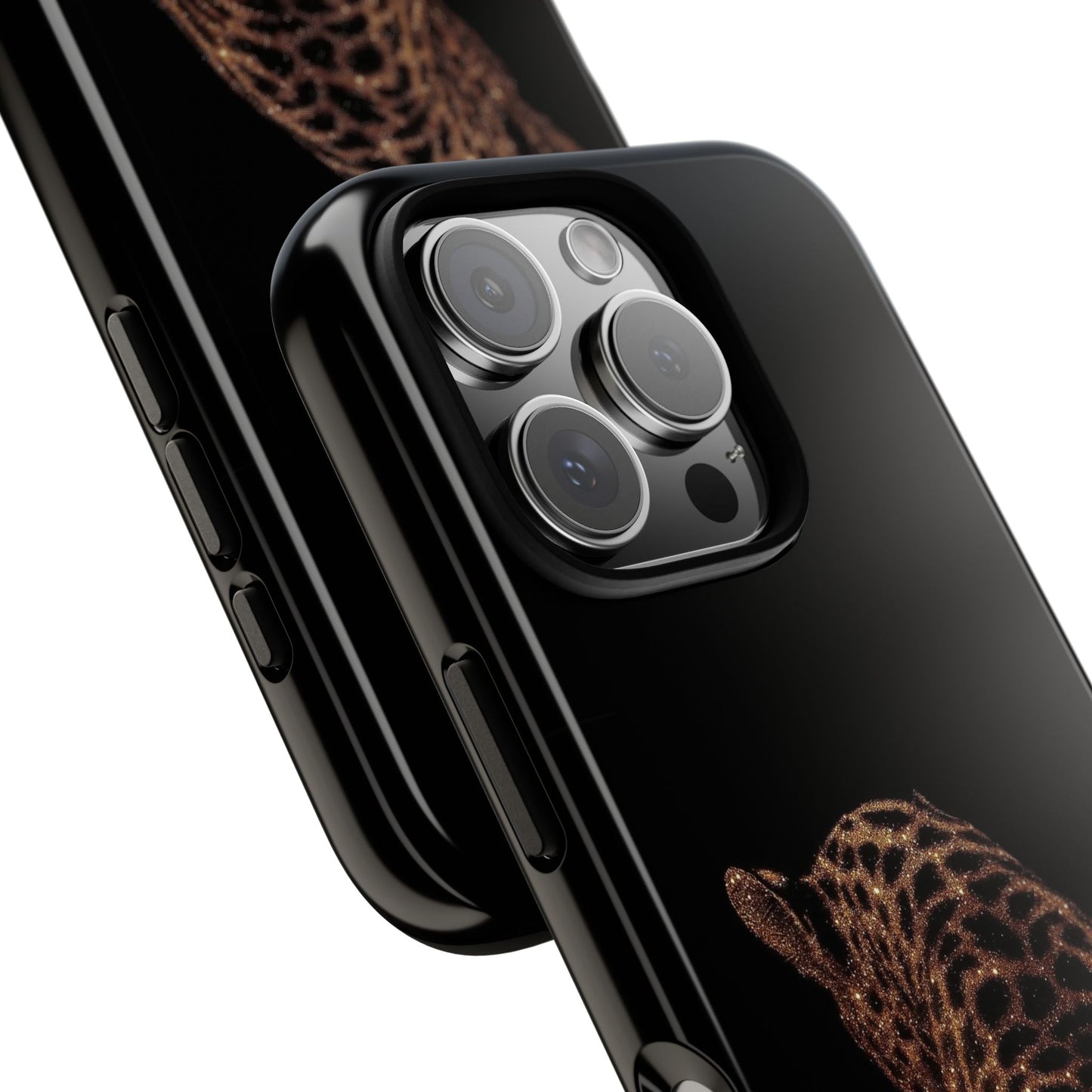 Leopard Print Tough Phone Case - Sleek Black Protective Cover