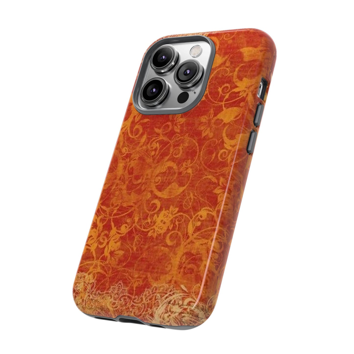 Floral Autumn iPhone Tough Case — Orange Vintage Scroll Design