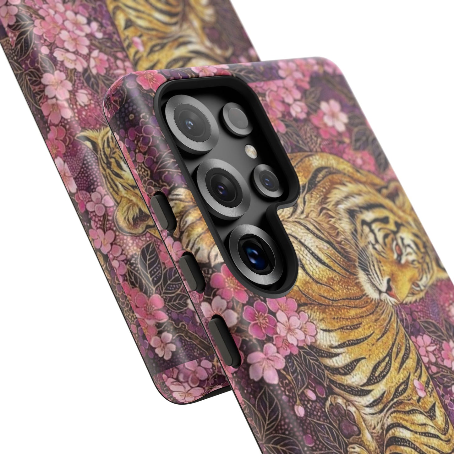 Tiger Floral Phone Case — Vintage Sakura Heavy-Duty Protective Cover
