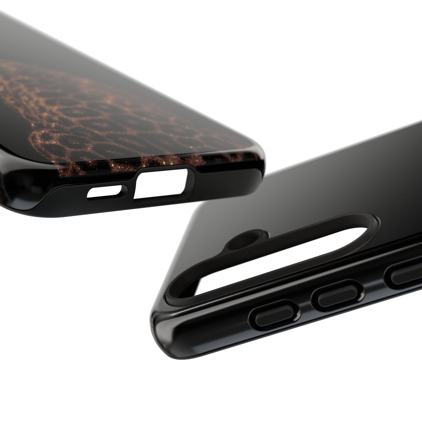 Leopard Print Tough Phone Case - Sleek Black Protective Cover