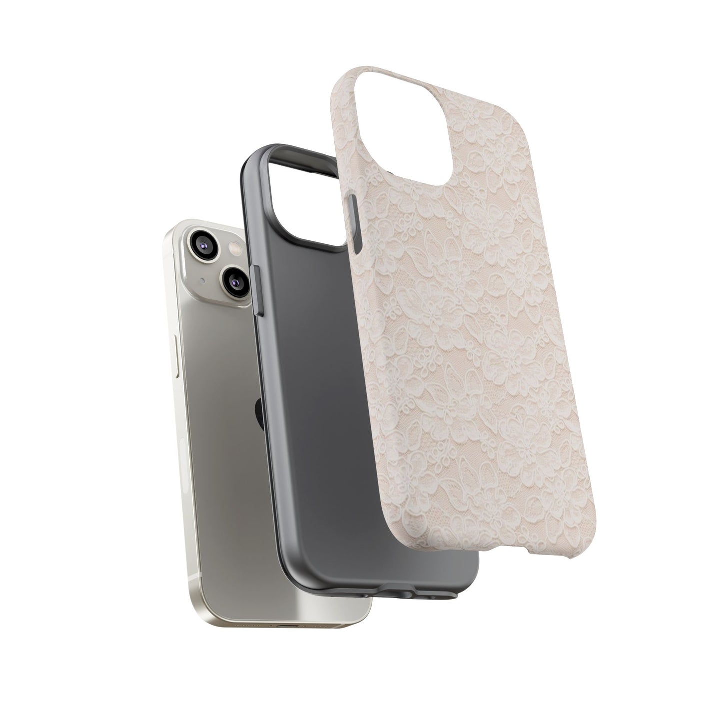 Floral Lace Tough Phone Case – Vintage Ivory Protective Cover