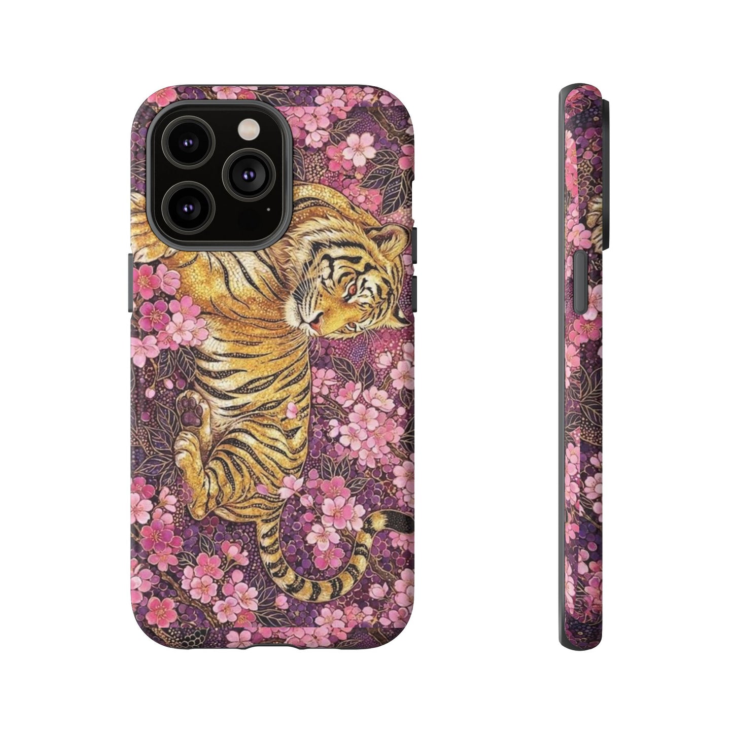 Tiger Floral Phone Case — Vintage Sakura Heavy-Duty Protective Cover