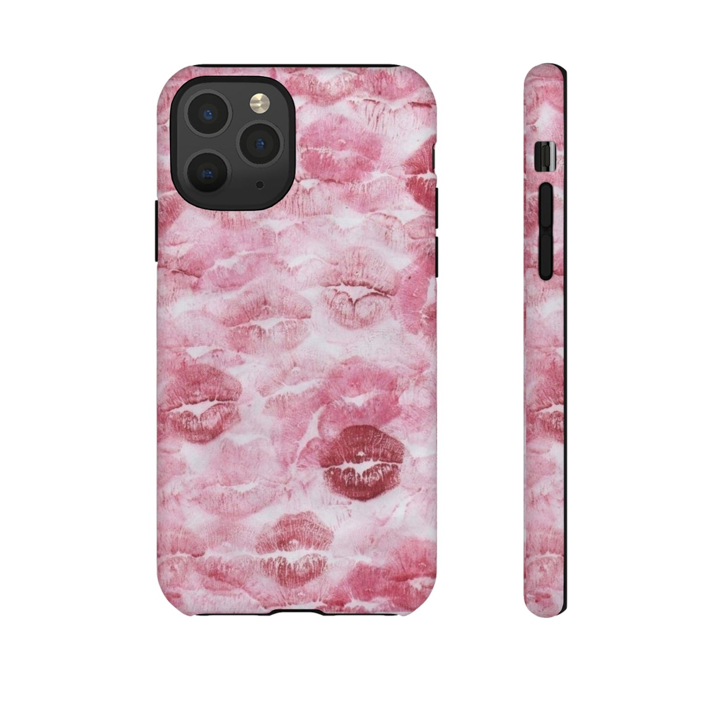 Kiss Print Tough Phone Case — Pink Marble Lip Pattern, Protective iPhone Cover