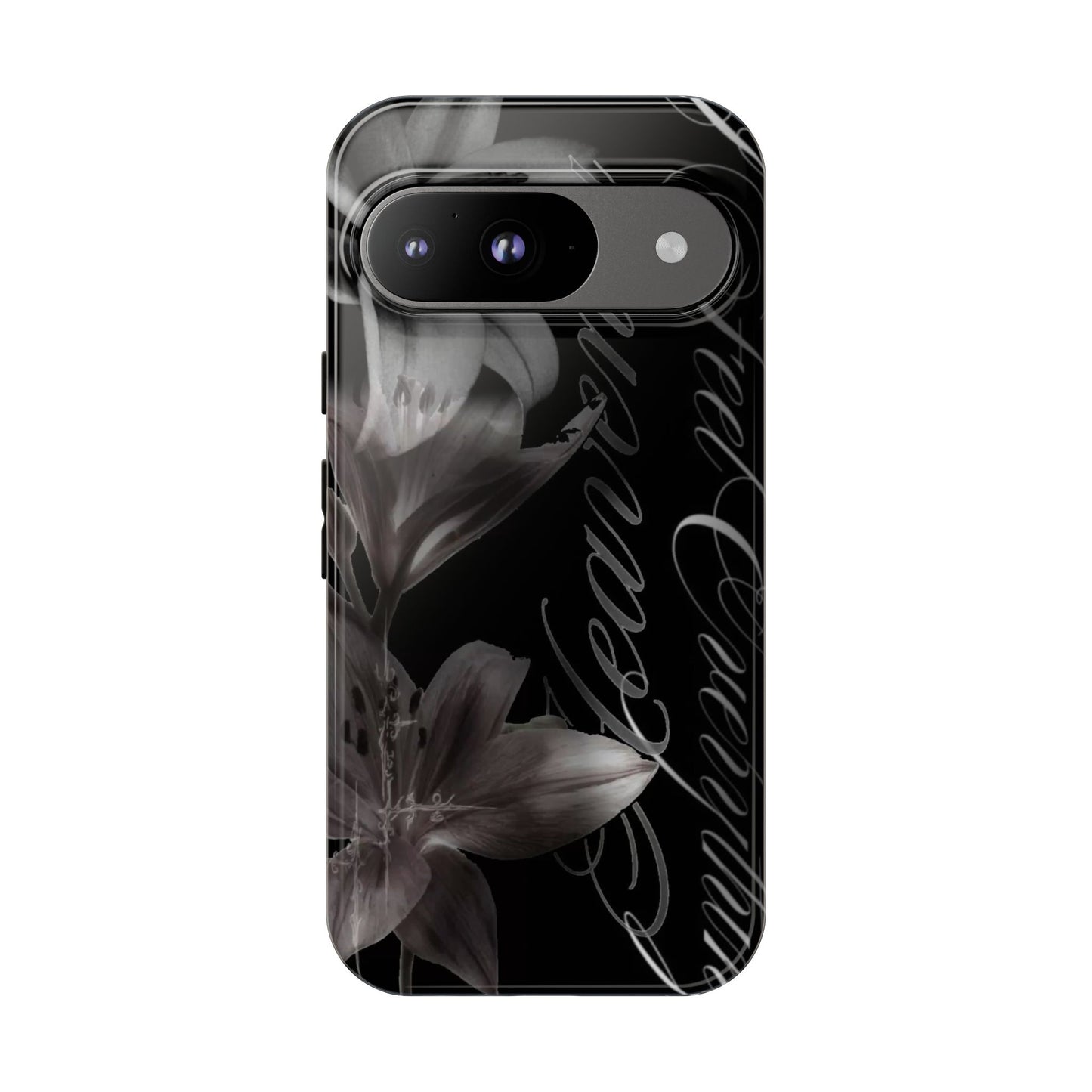 Floral Script Tough Phone Case – Black Lily Protective Cover