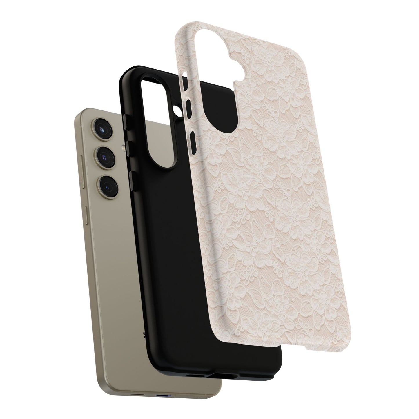 Floral Lace Tough Phone Case – Vintage Ivory Protective Cover