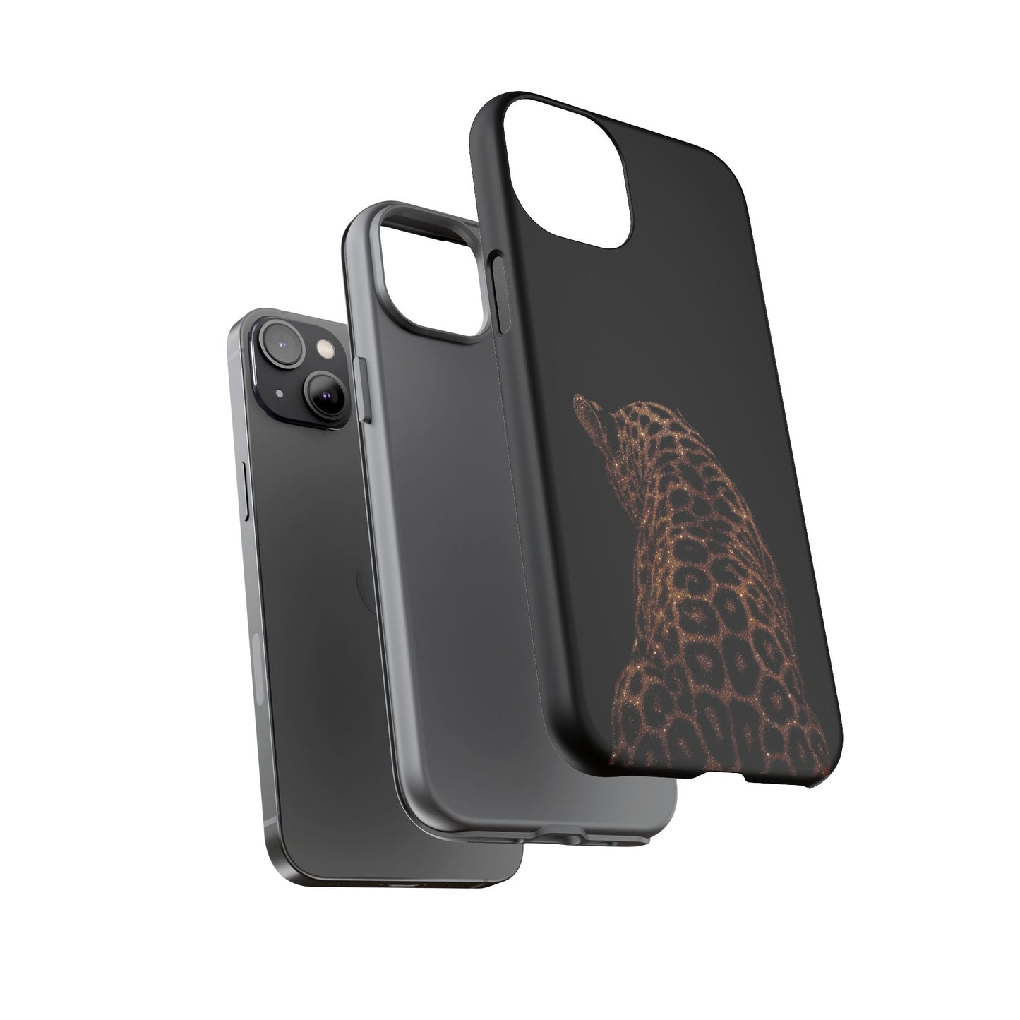 Leopard Print Tough Phone Case - Sleek Black Protective Cover