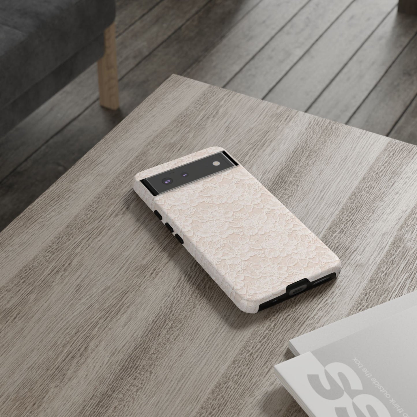 Floral Lace Tough Phone Case – Vintage Ivory Protective Cover