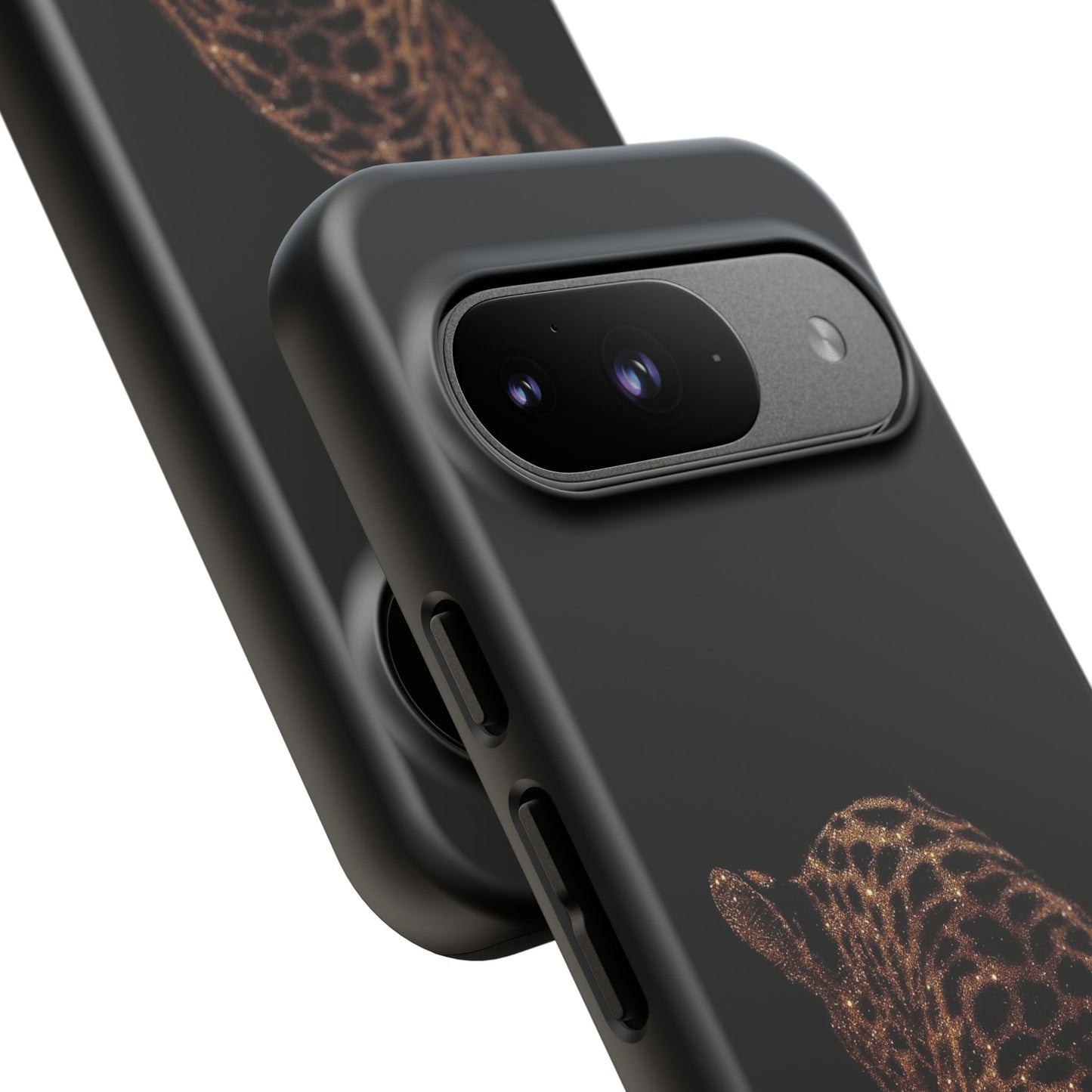 Leopard Print Tough Phone Case - Sleek Black Protective Cover