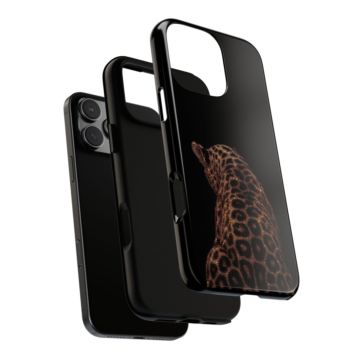 Leopard Print Tough Phone Case - Sleek Black Protective Cover
