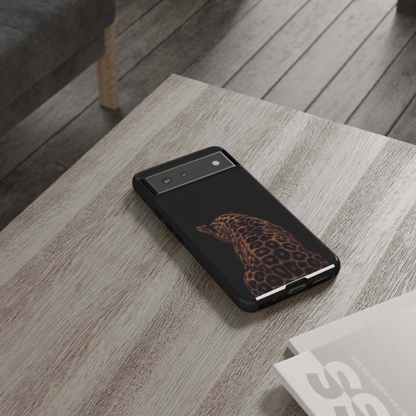 Leopard Print Tough Phone Case - Sleek Black Protective Cover