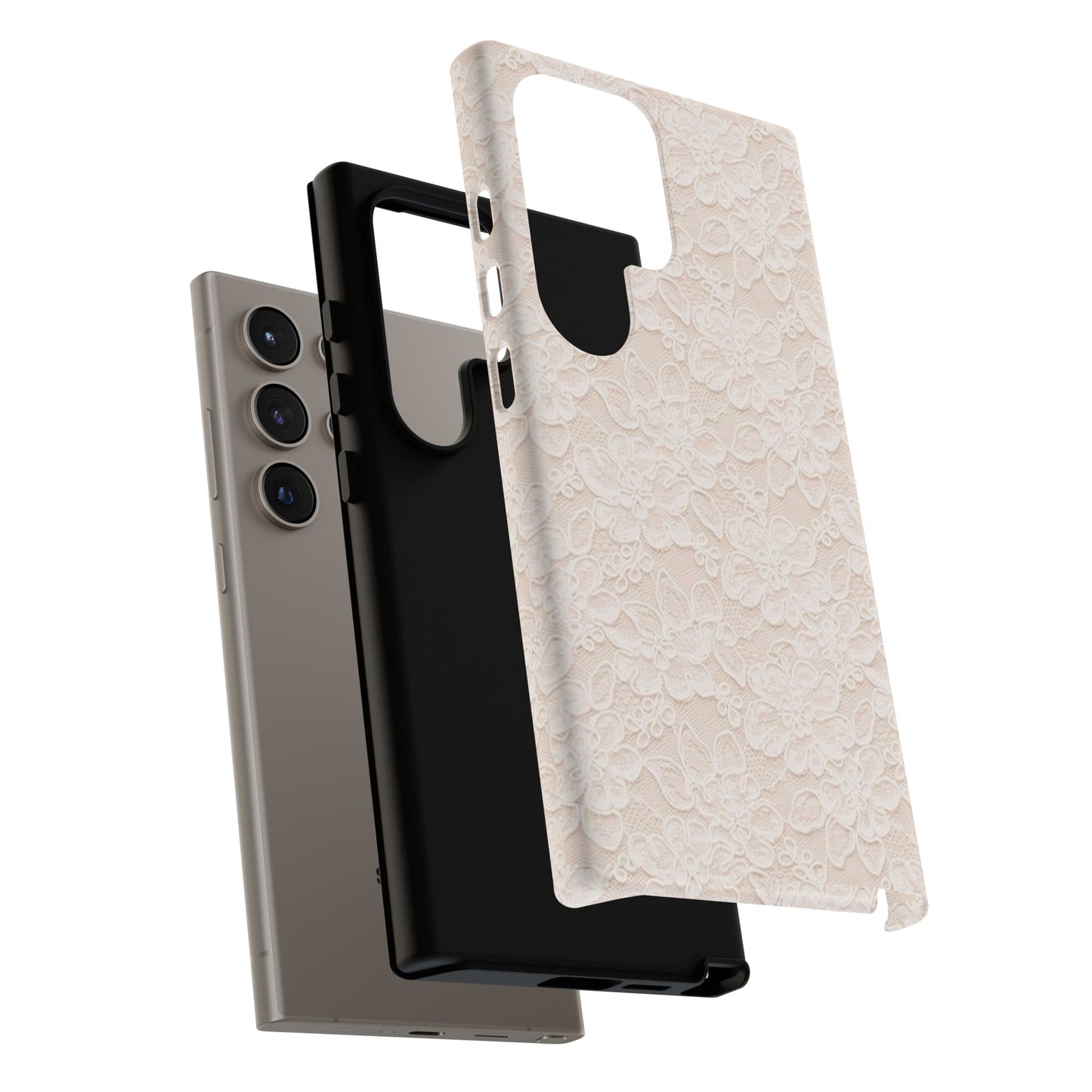 Floral Lace Tough Phone Case – Vintage Ivory Protective Cover