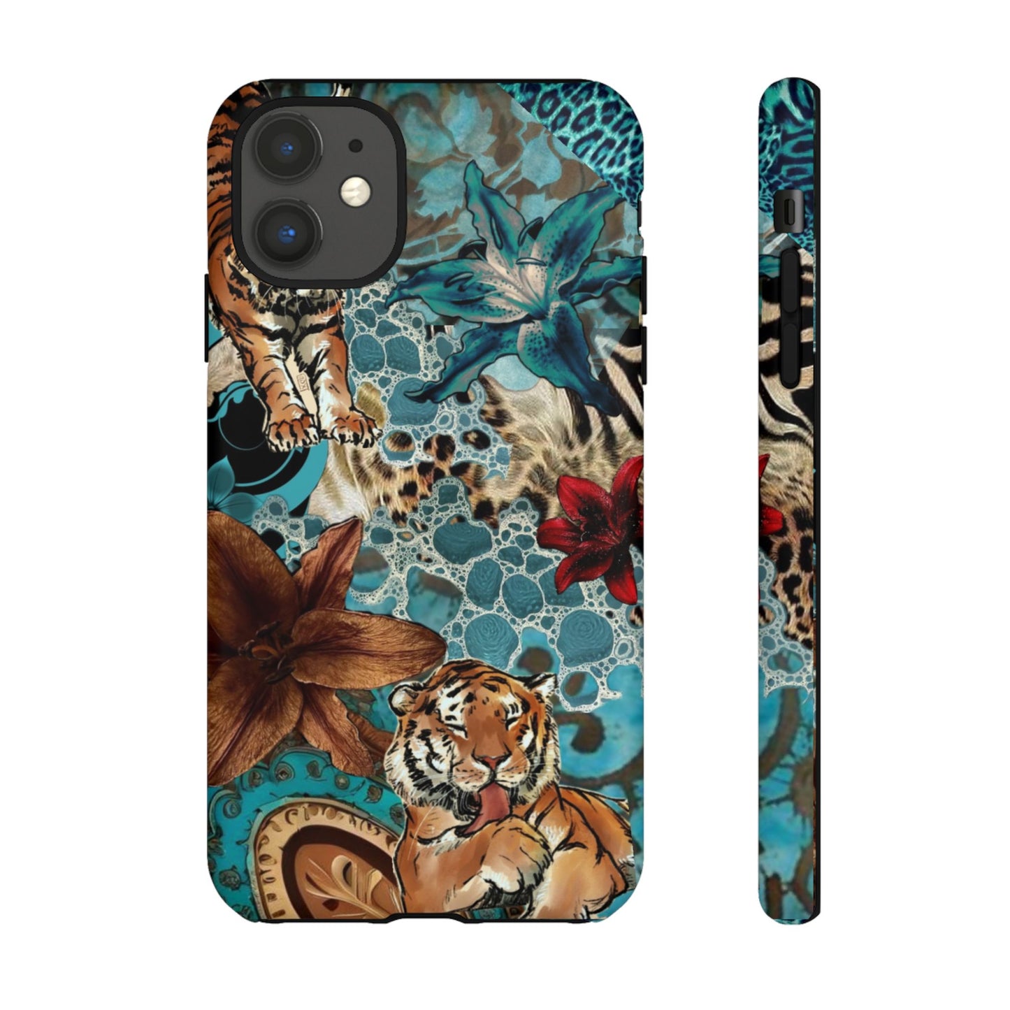 Floral Tiger Phone Case - Teal Safari Protective Cover