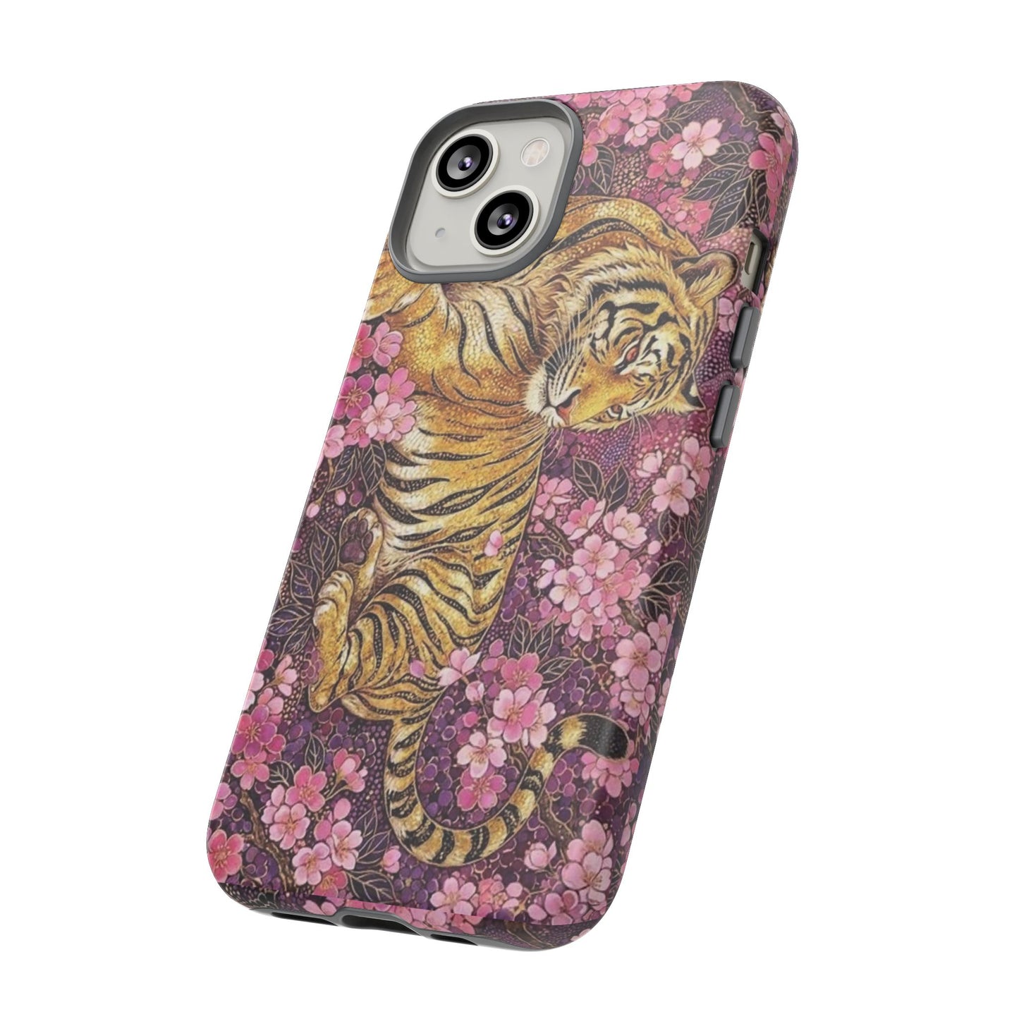 Tiger Floral Phone Case — Vintage Sakura Heavy-Duty Protective Cover