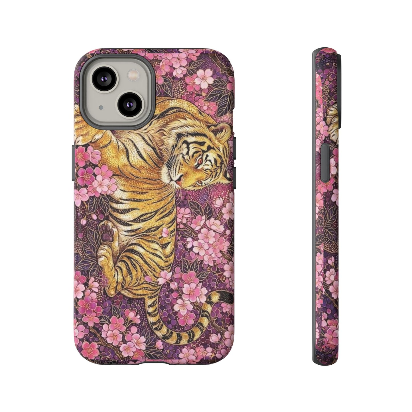 Tiger Floral Phone Case — Vintage Sakura Heavy-Duty Protective Cover