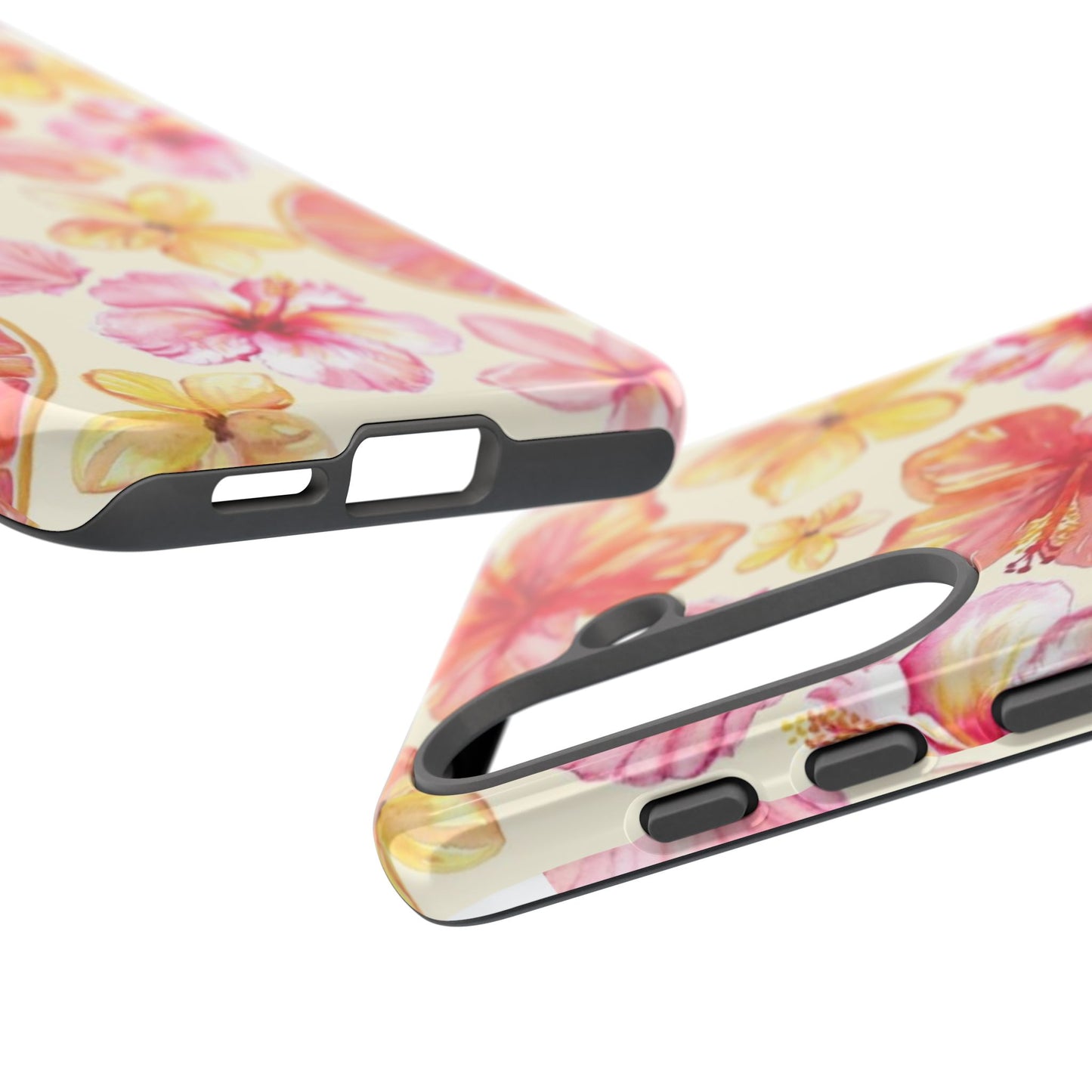 Tropical Hibiscus Tough Phone Case – Watercolor Floral & Citrus Protective Cover