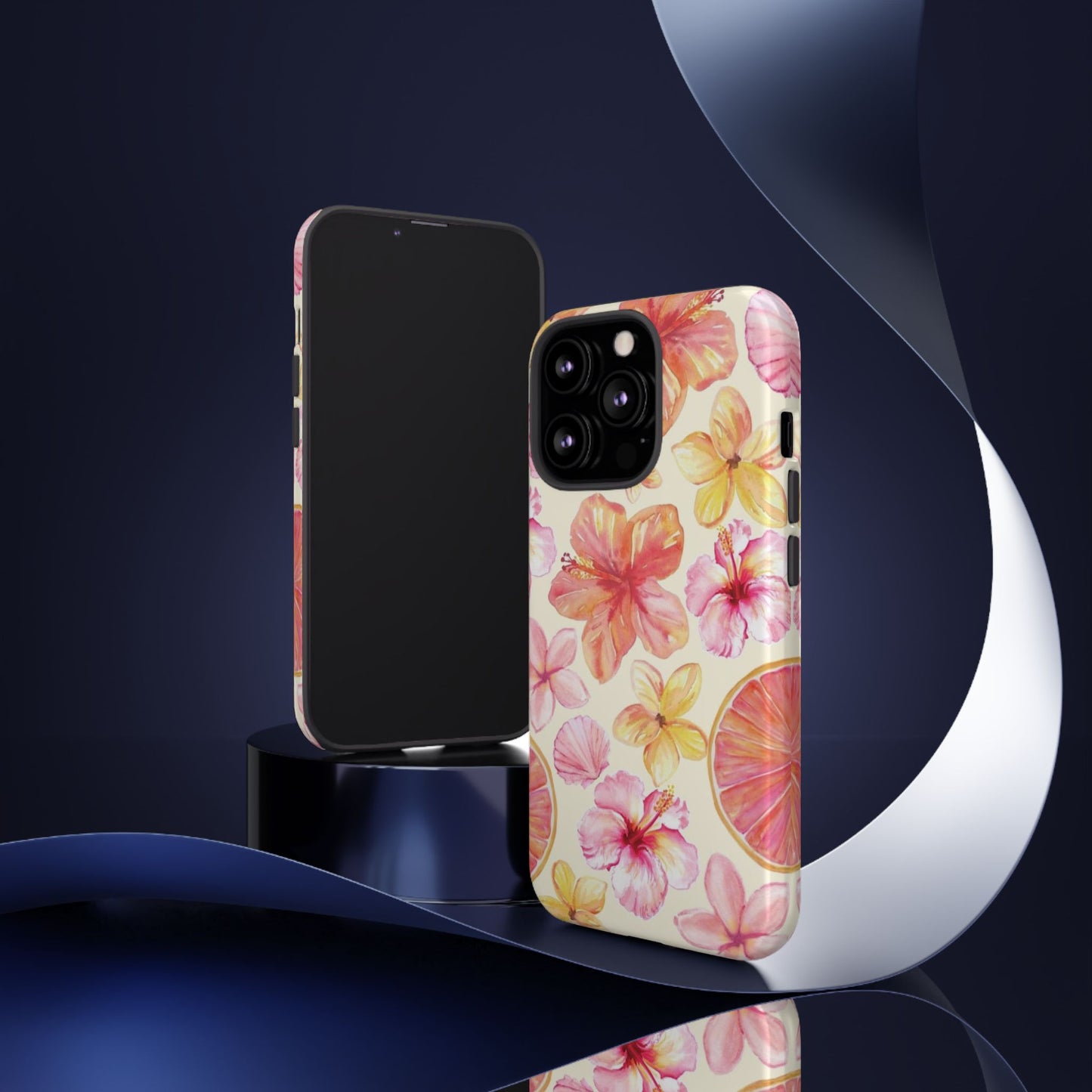 Tropical Hibiscus Tough Phone Case – Watercolor Floral & Citrus Protective Cover