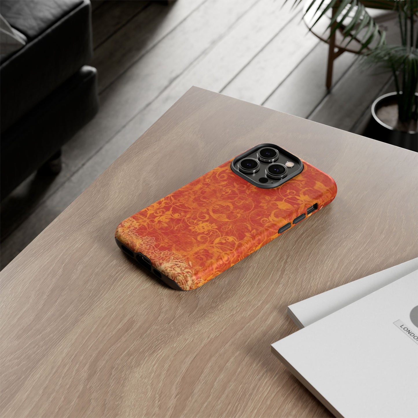 Floral Autumn iPhone Tough Case — Orange Vintage Scroll Design
