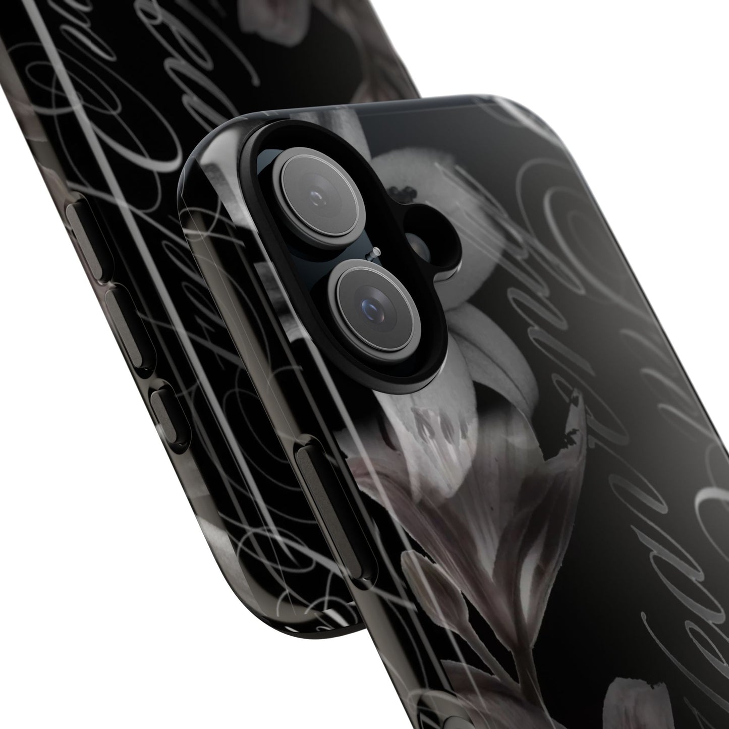 Floral Script Tough Phone Case – Black Lily Protective Cover
