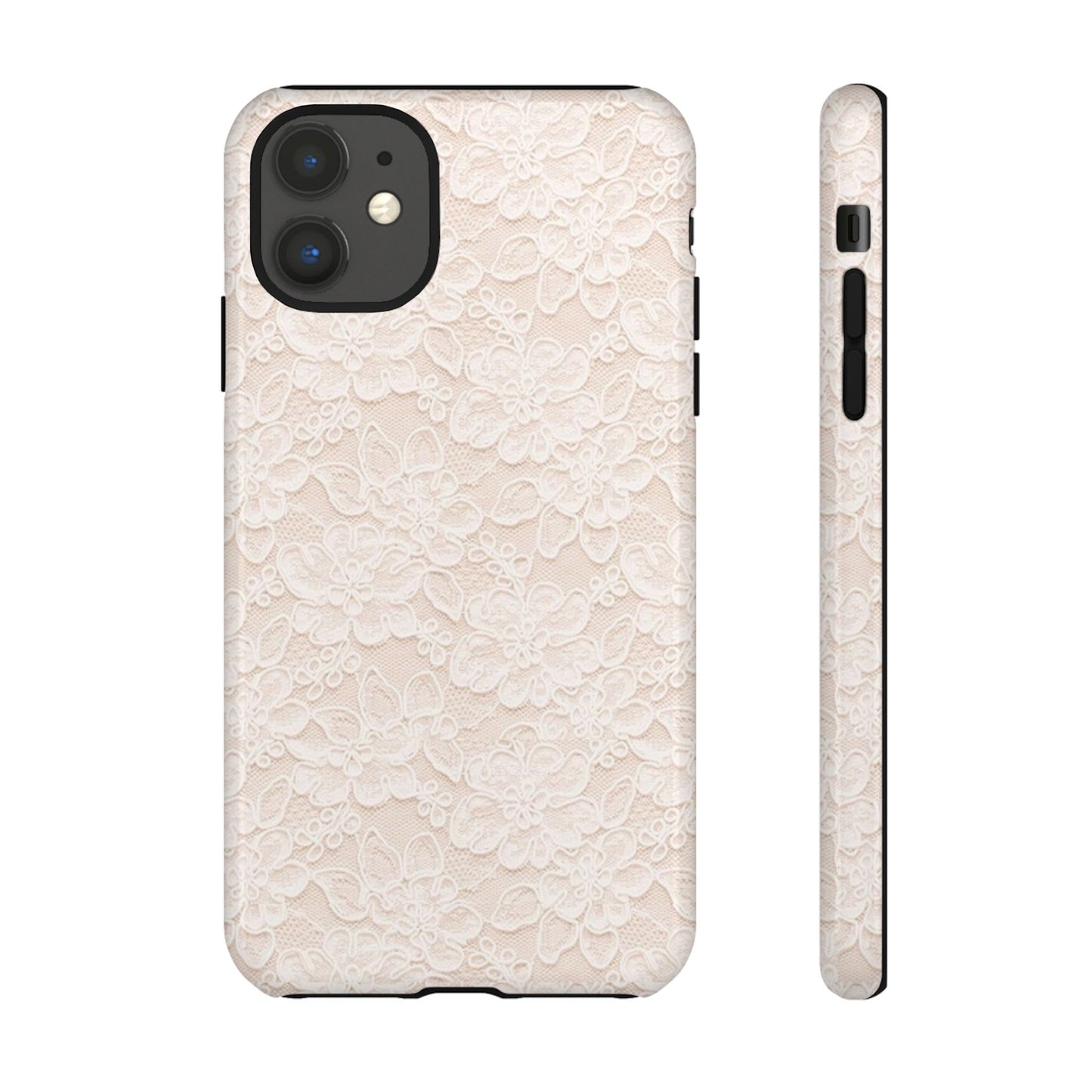 Floral Lace Tough Phone Case – Vintage Ivory Protective Cover
