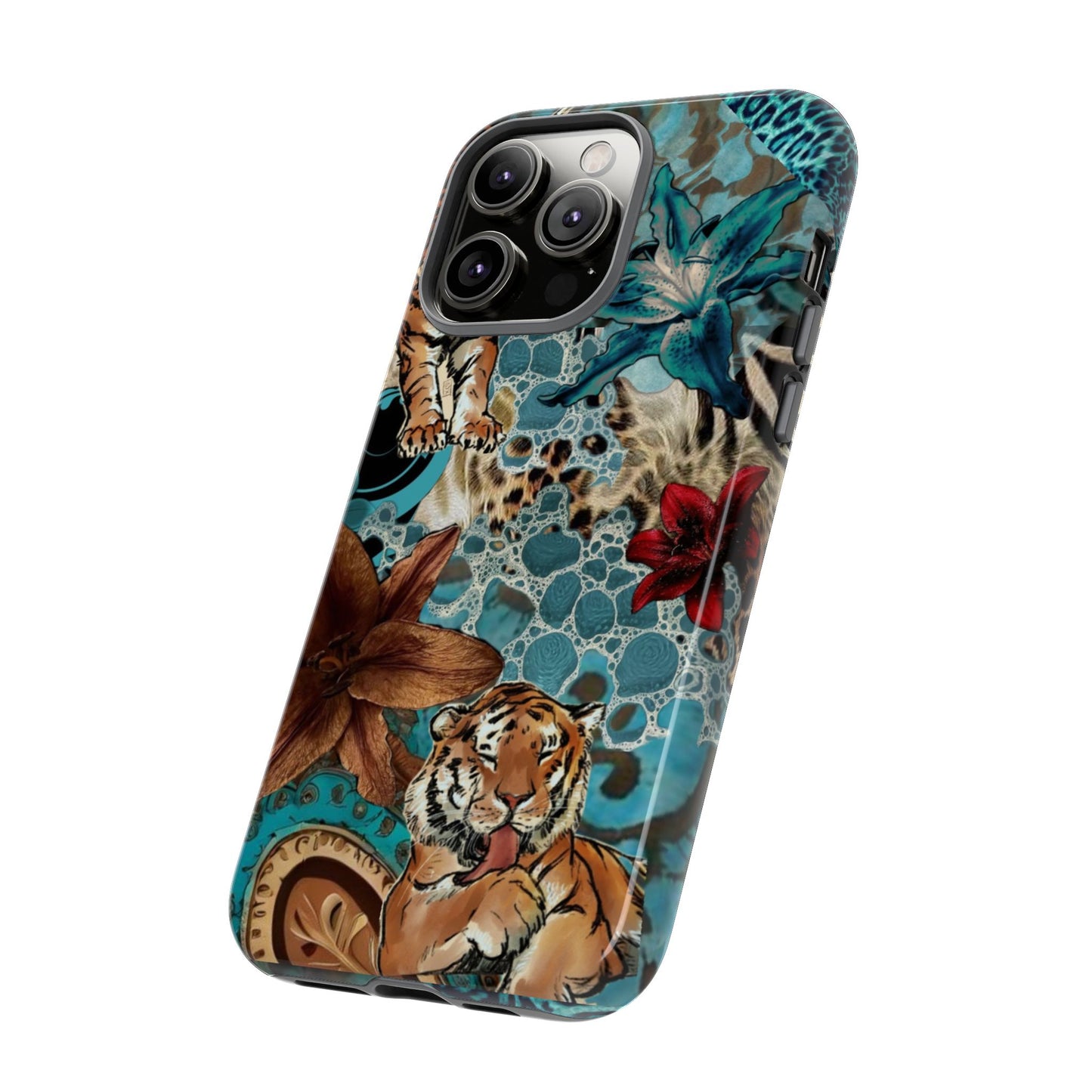 Floral Tiger Phone Case - Teal Safari Protective Cover