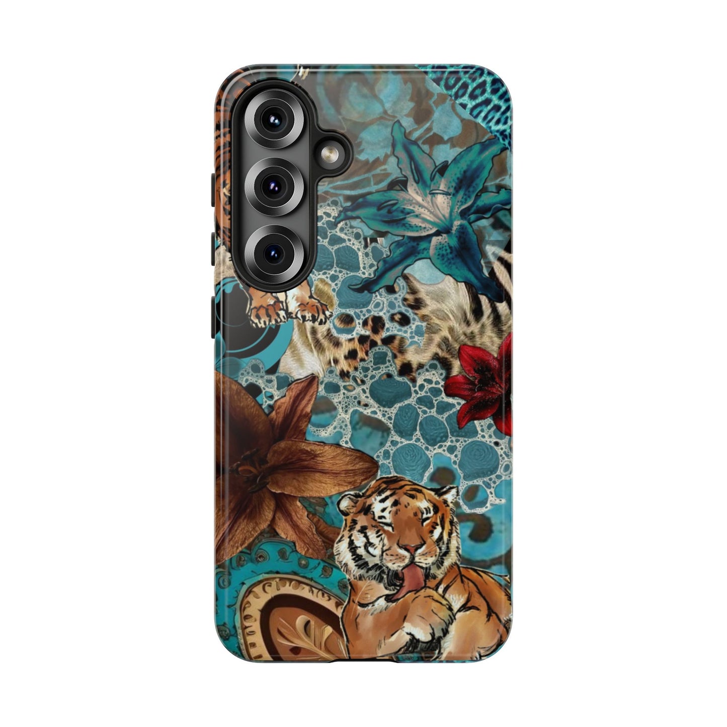 Floral Tiger Phone Case - Teal Safari Protective Cover