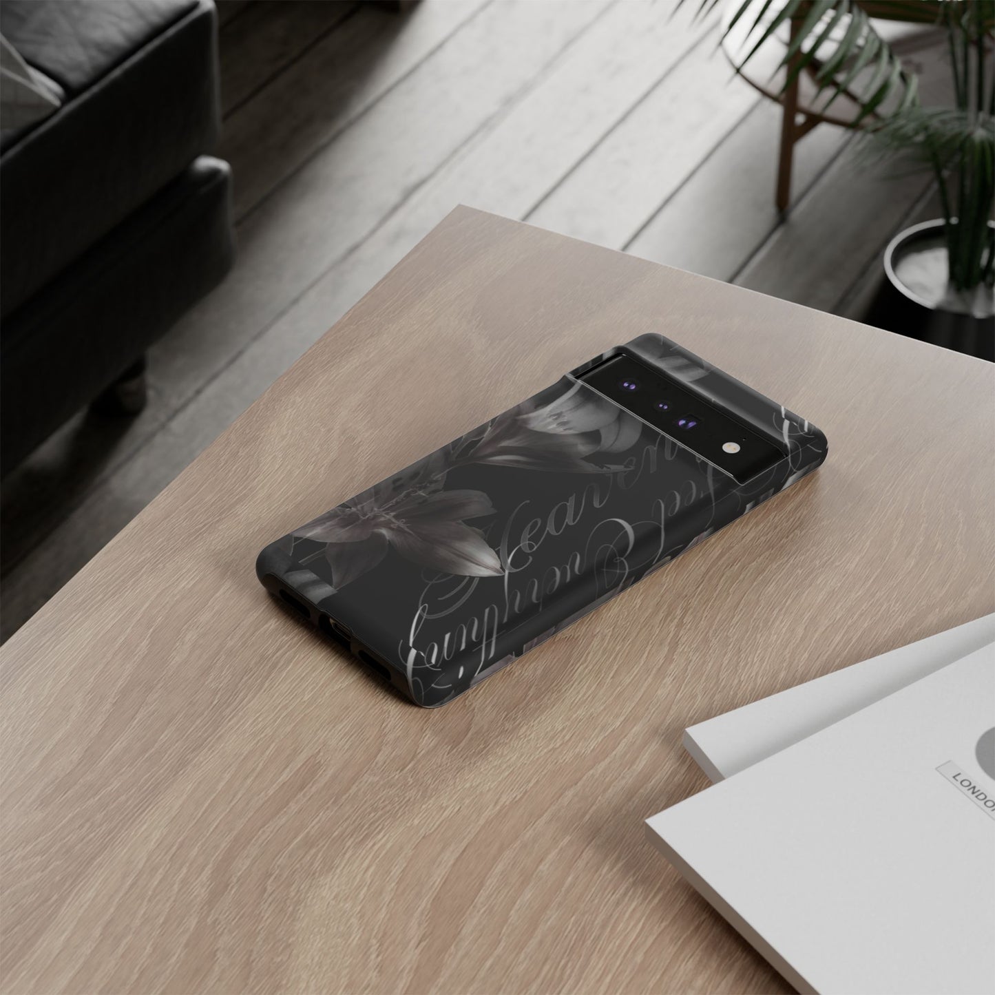 Floral Script Tough Phone Case – Black Lily Protective Cover