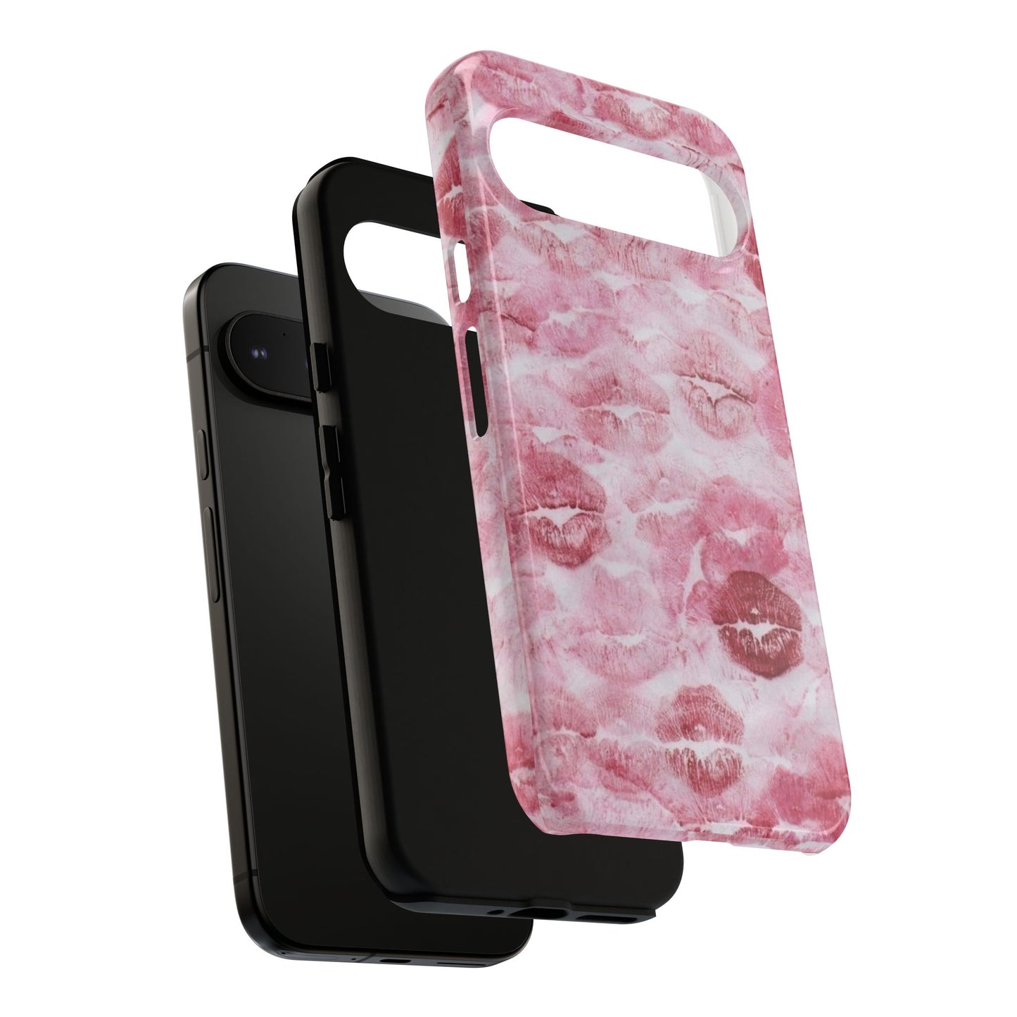 Kiss Print Tough Phone Case — Pink Marble Lip Pattern, Protective iPhone Cover