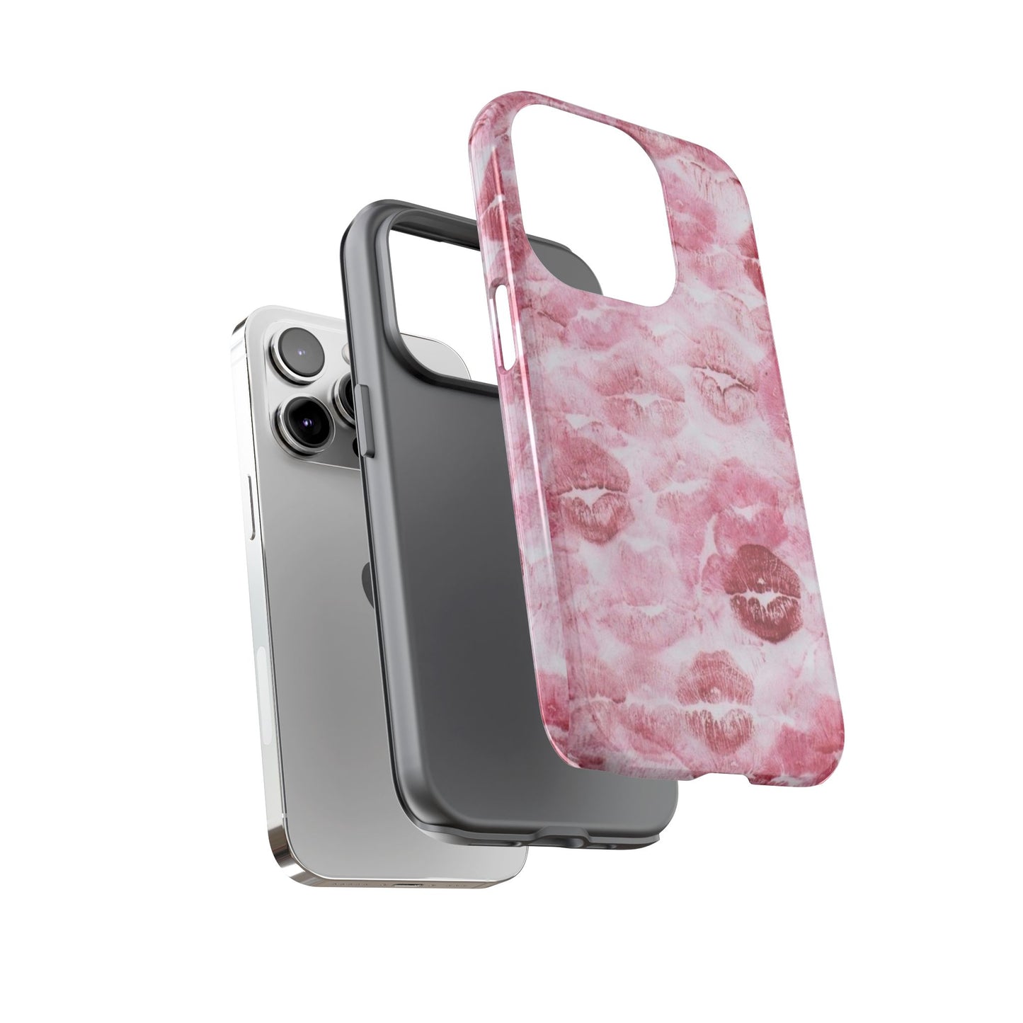 Kiss Print Tough Phone Case — Pink Marble Lip Pattern, Protective iPhone Cover