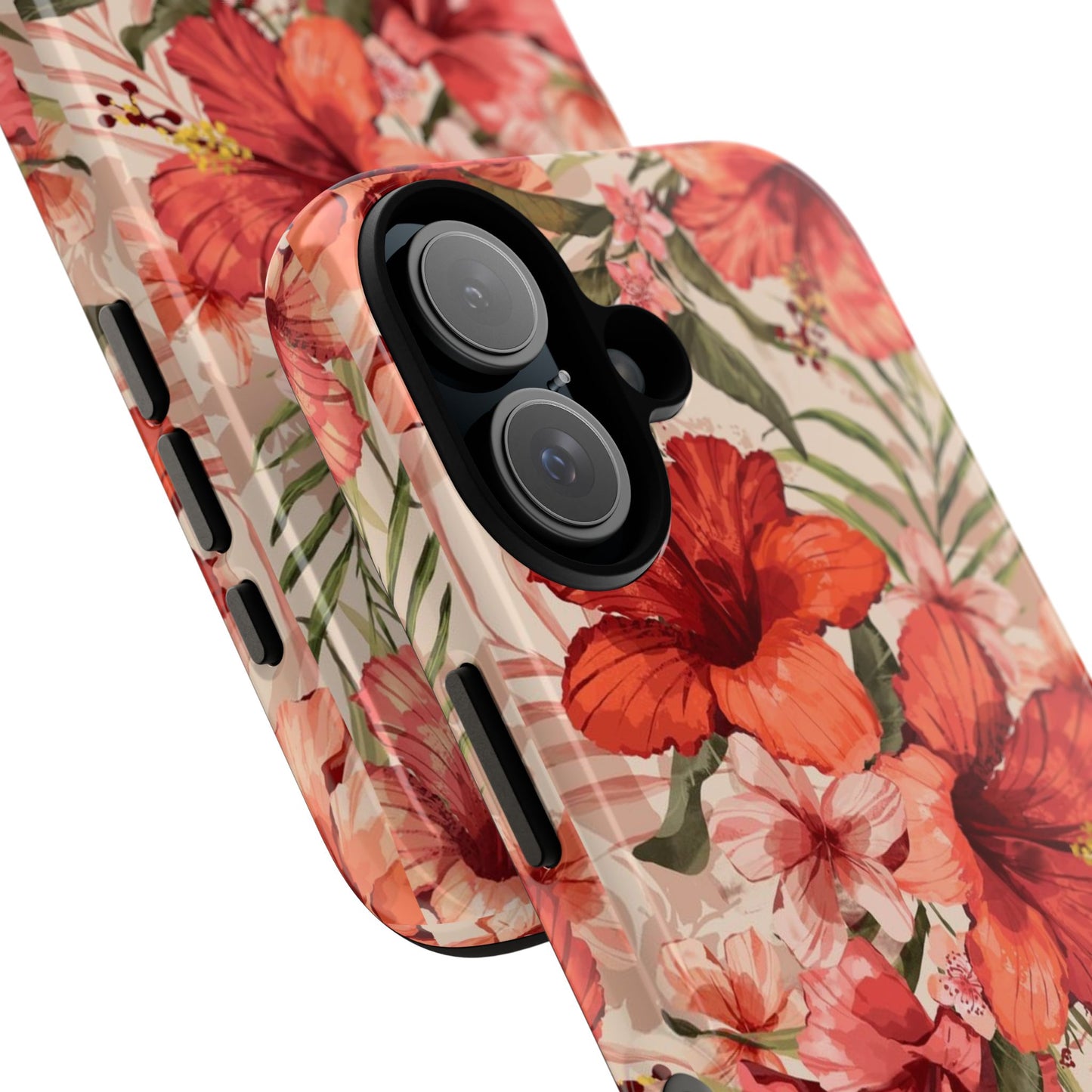 Floral Hibiscus Tough Phone Case — Tropical Red Blossom Protective Cover
