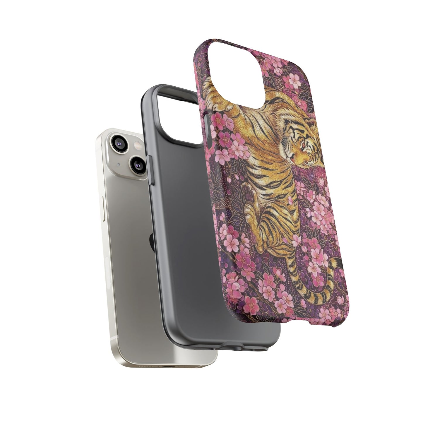 Tiger Floral Phone Case — Vintage Sakura Heavy-Duty Protective Cover