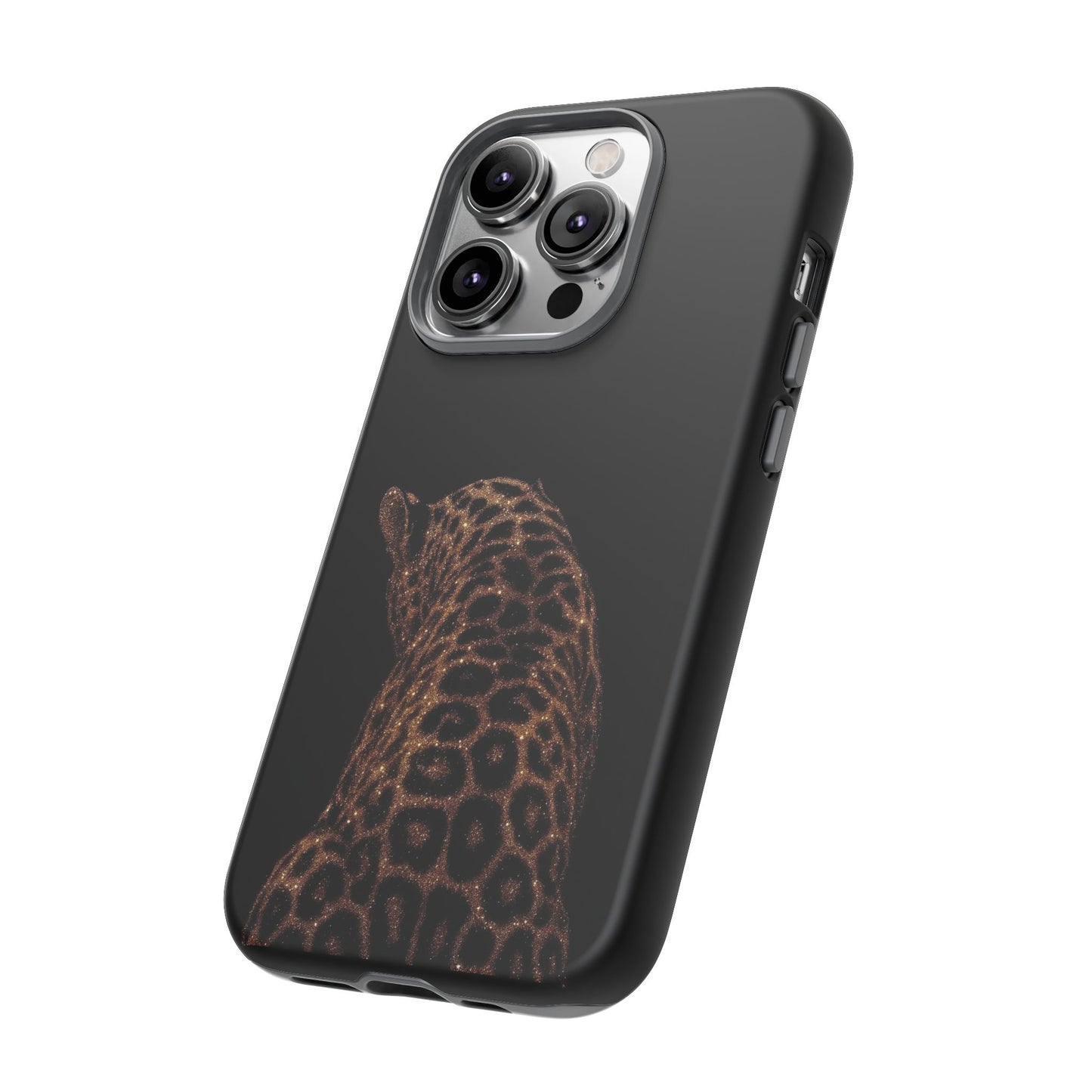 Leopard Print Tough Phone Case - Sleek Black Protective Cover
