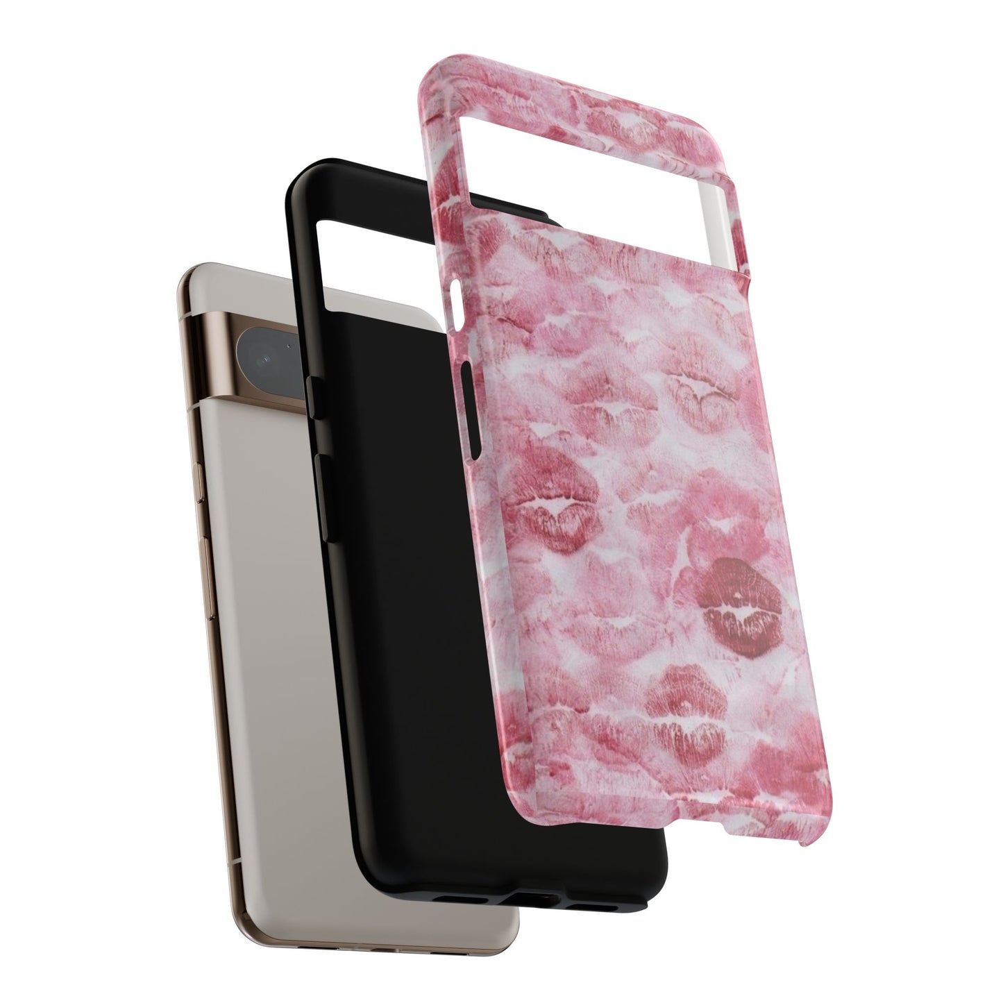 Kiss Print Tough Phone Case — Pink Marble Lip Pattern, Protective iPhone Cover
