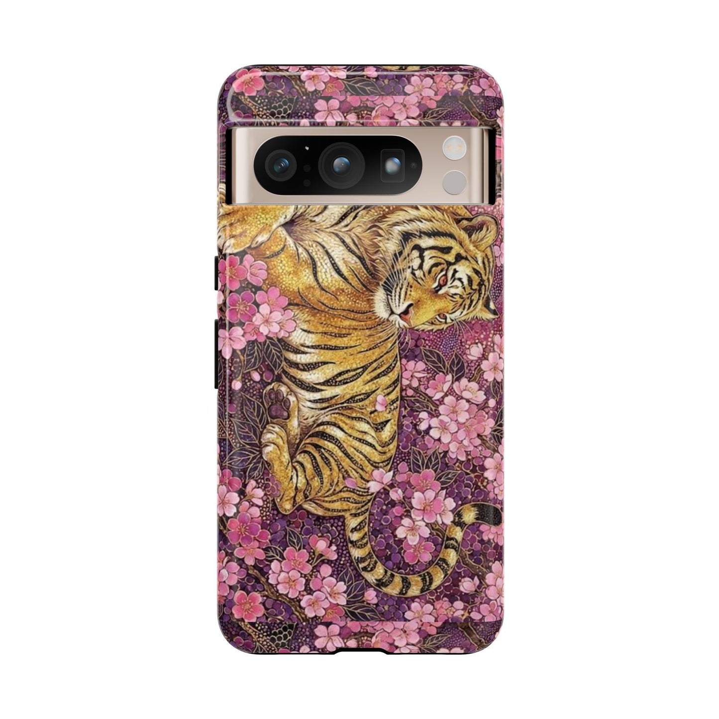 Tiger Floral Phone Case — Vintage Sakura Heavy-Duty Protective Cover