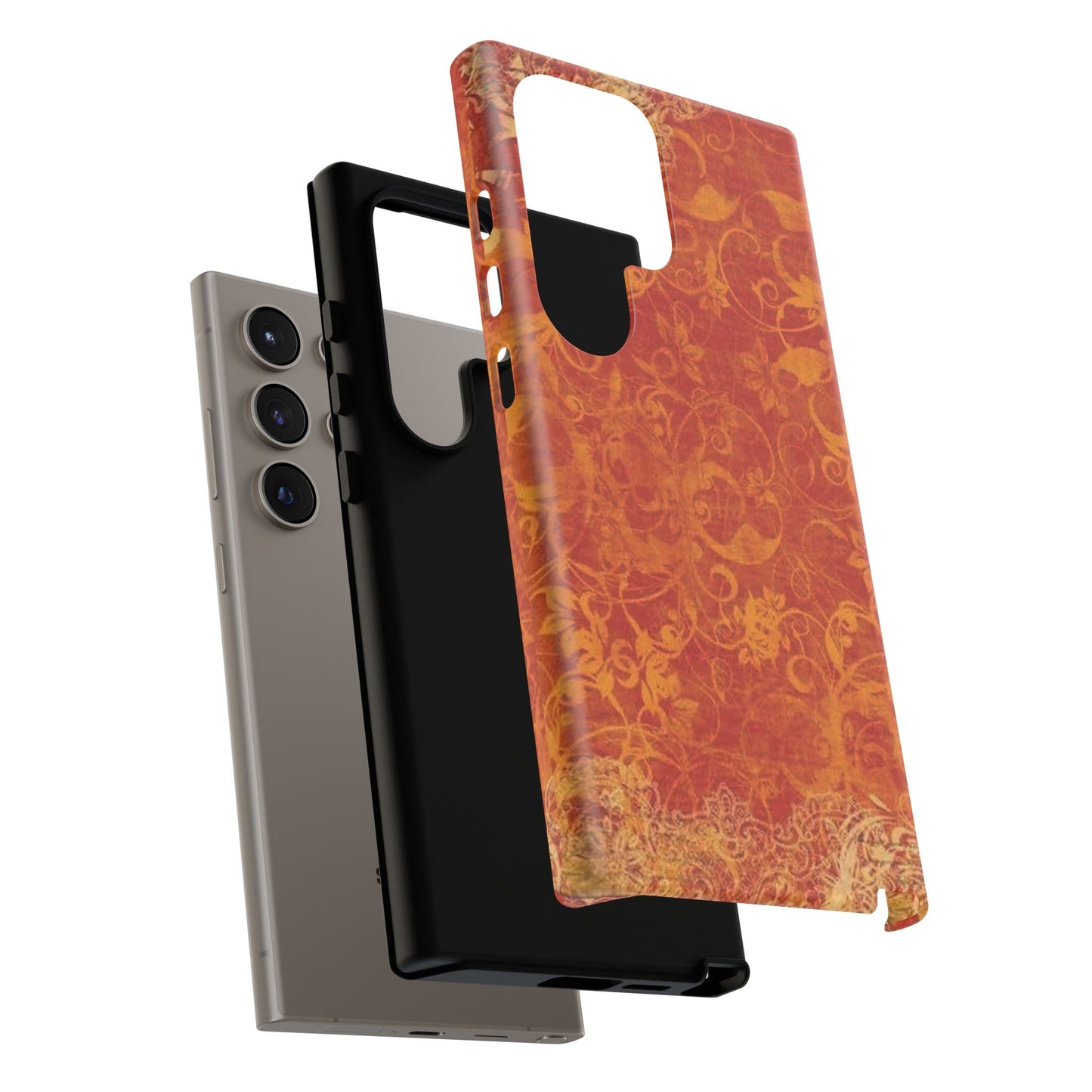 Floral Autumn iPhone Tough Case — Orange Vintage Scroll Design