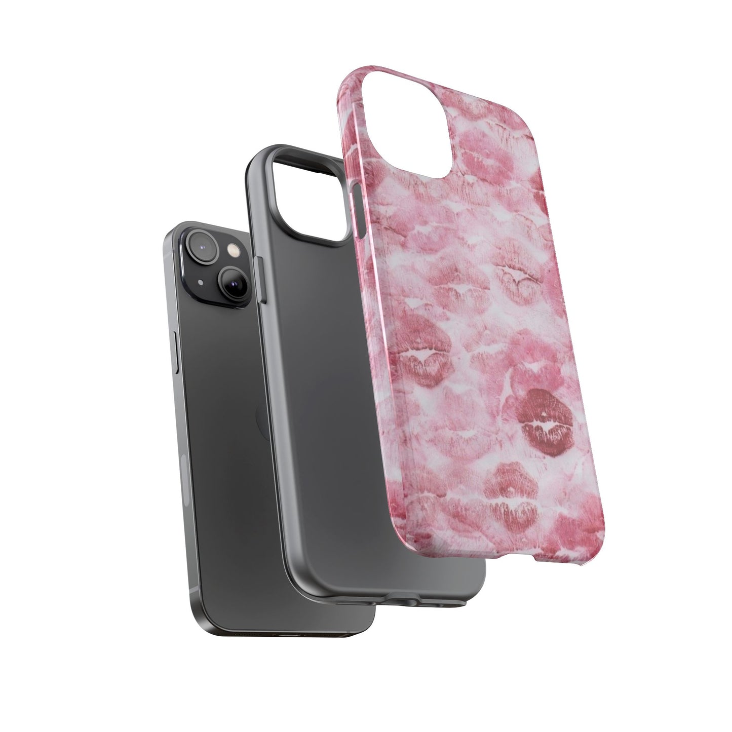 Kiss Print Tough Phone Case — Pink Marble Lip Pattern, Protective iPhone Cover