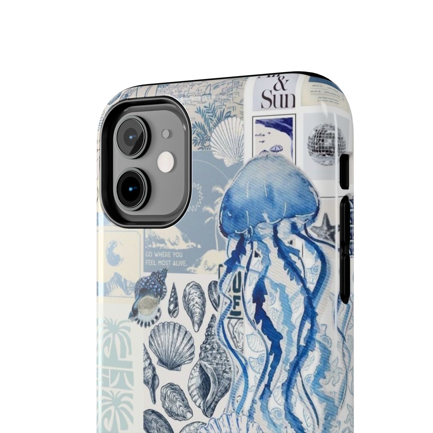 Sea Collage Tough Phone Case — Blue Jellyfish & Shells Coastal Design