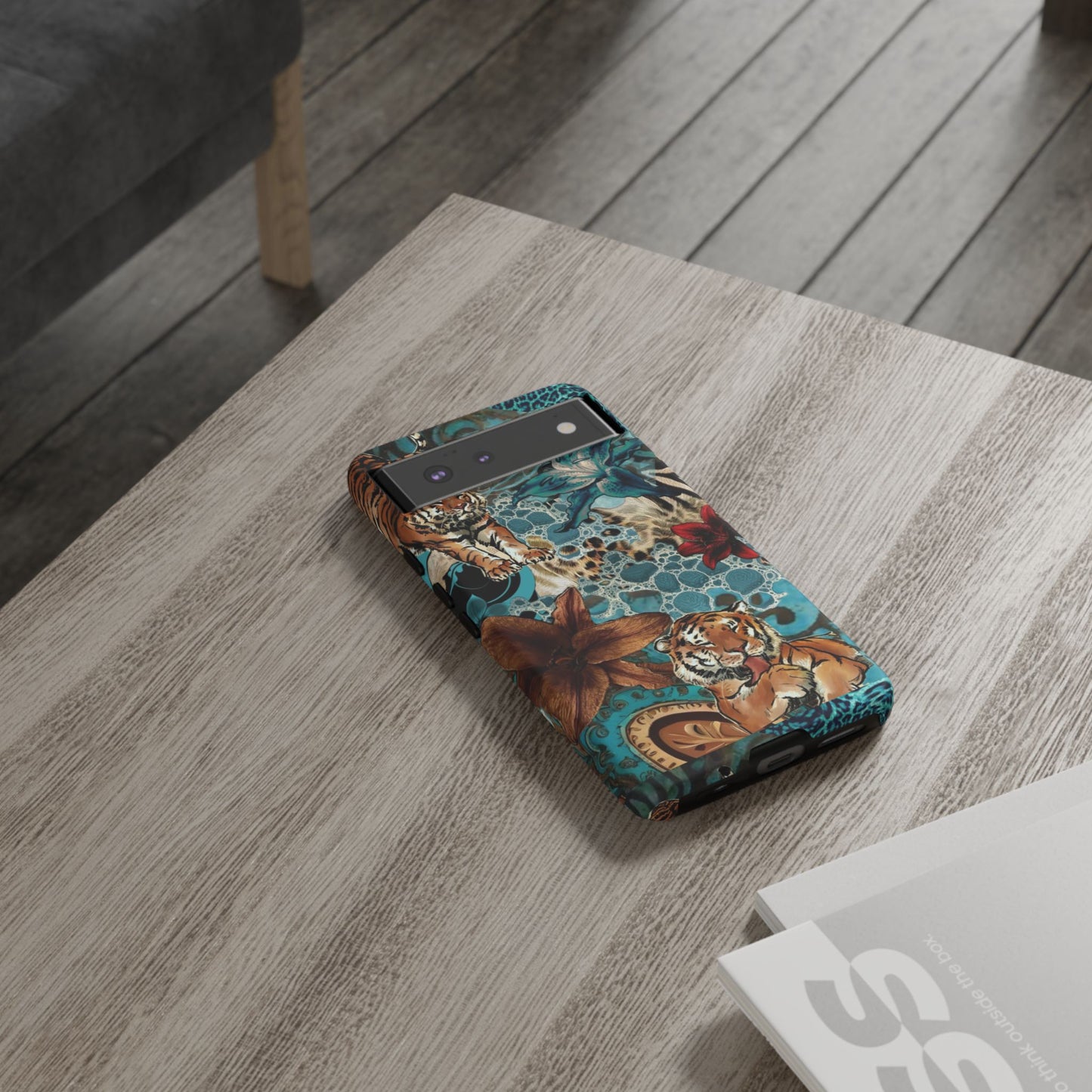Floral Tiger Phone Case - Teal Safari Protective Cover