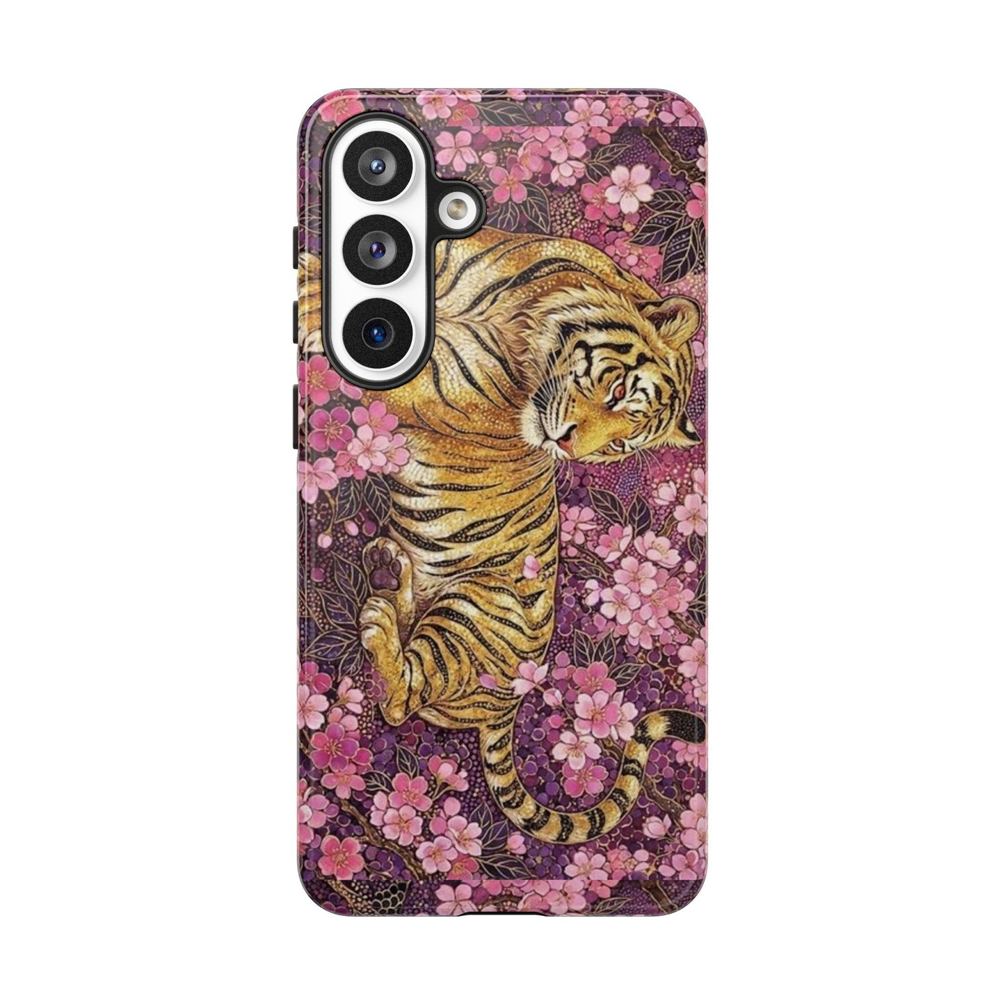 Tiger Floral Phone Case — Vintage Sakura Heavy-Duty Protective Cover