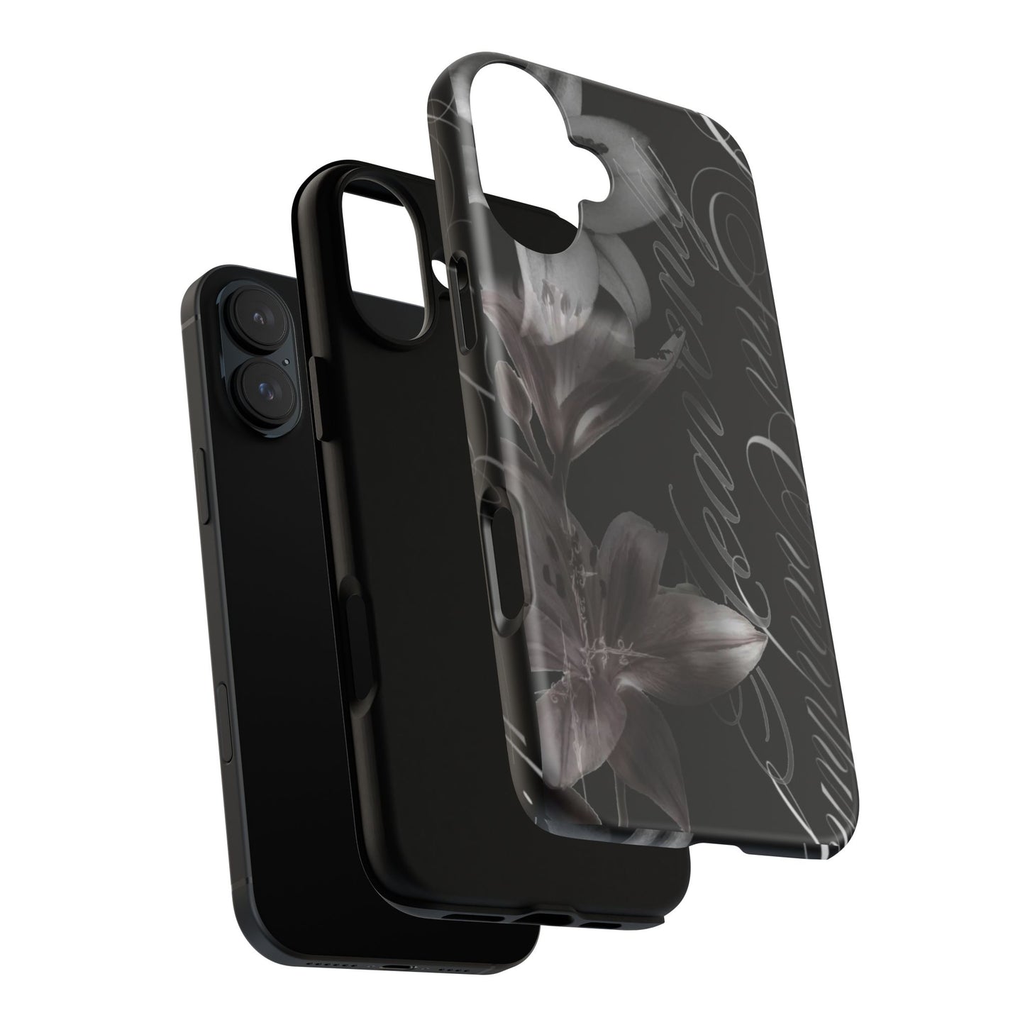 Floral Script Tough Phone Case – Black Lily Protective Cover