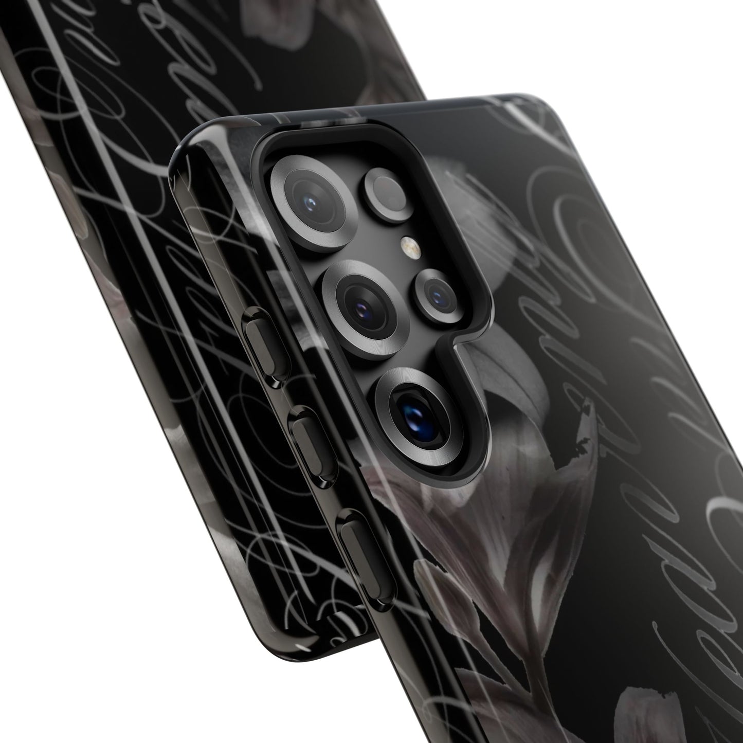 Floral Script Tough Phone Case – Black Lily Protective Cover