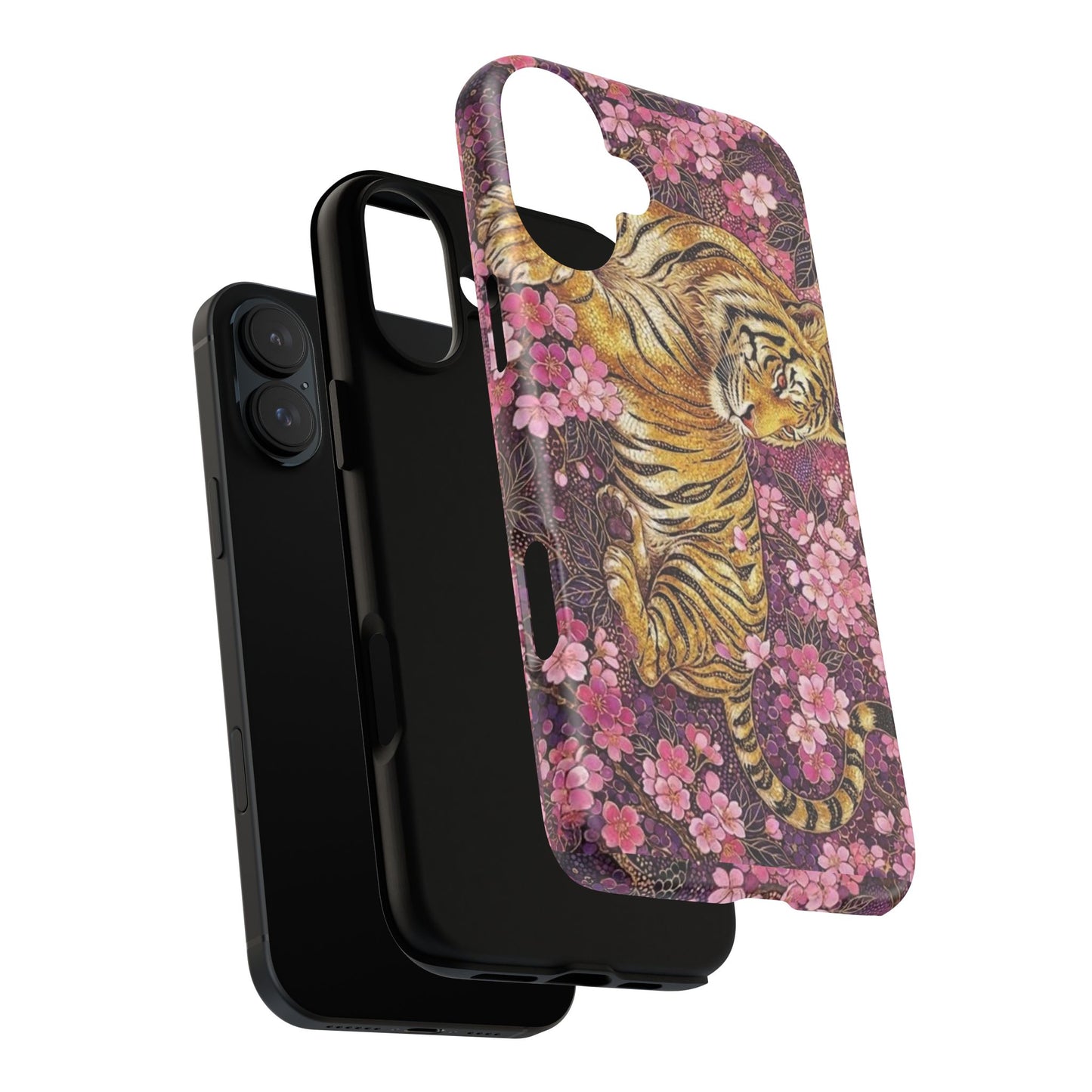 Tiger Floral Phone Case — Vintage Sakura Heavy-Duty Protective Cover