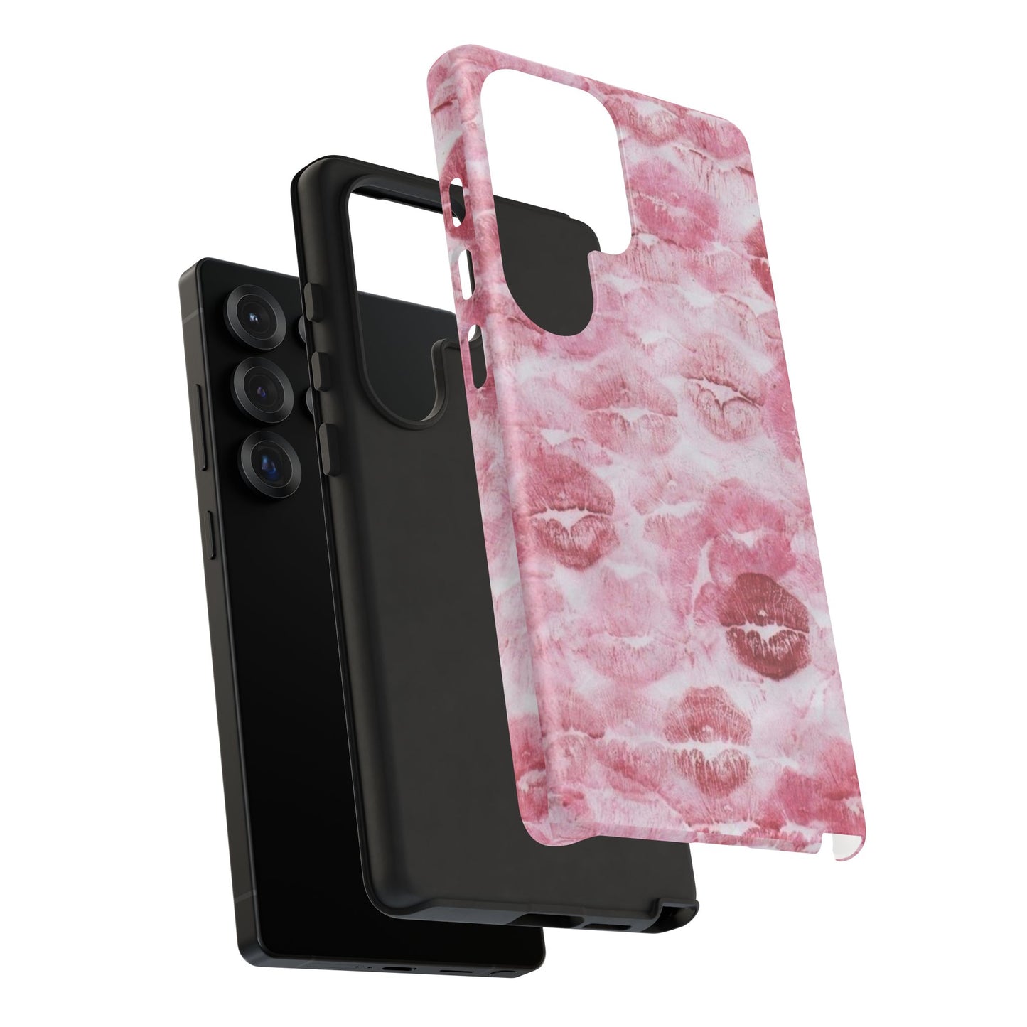 Kiss Print Tough Phone Case — Pink Marble Lip Pattern, Protective iPhone Cover