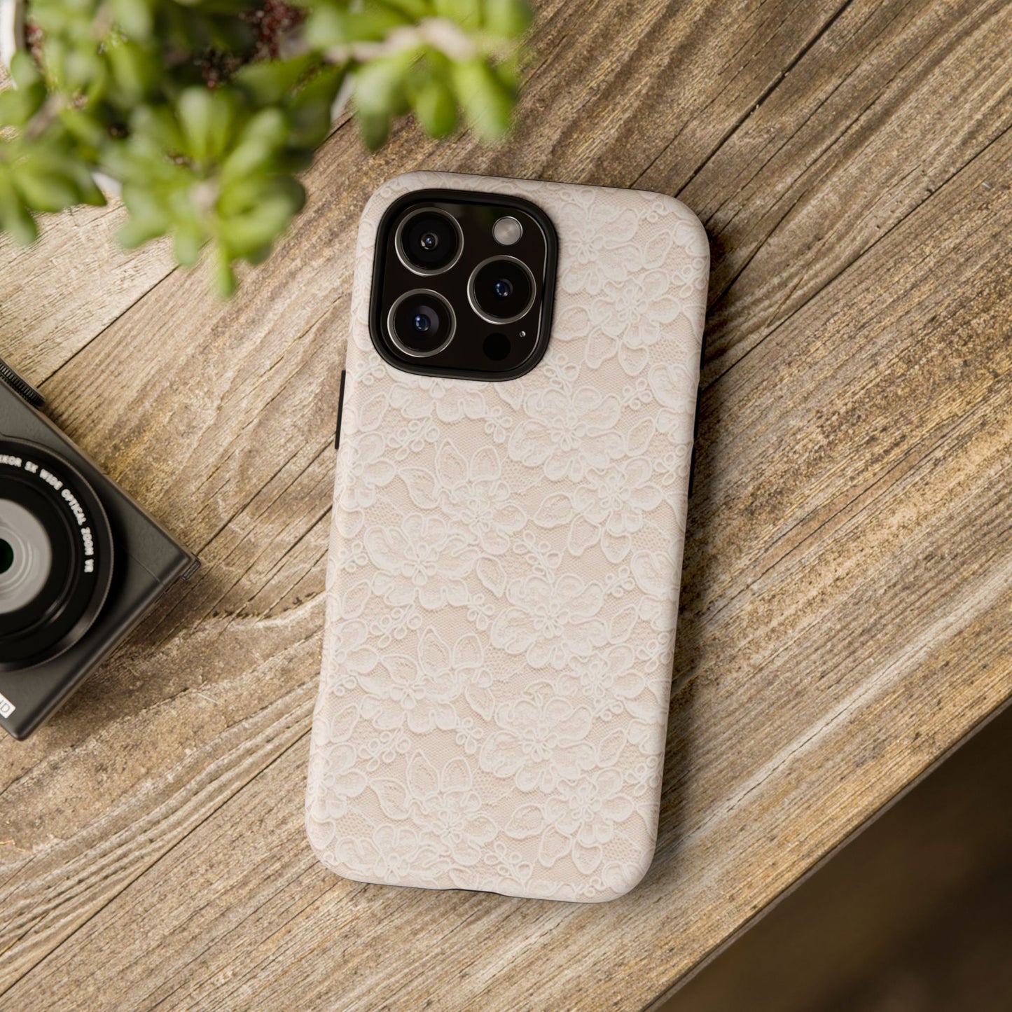 Floral Lace Tough Phone Case – Vintage Ivory Protective Cover