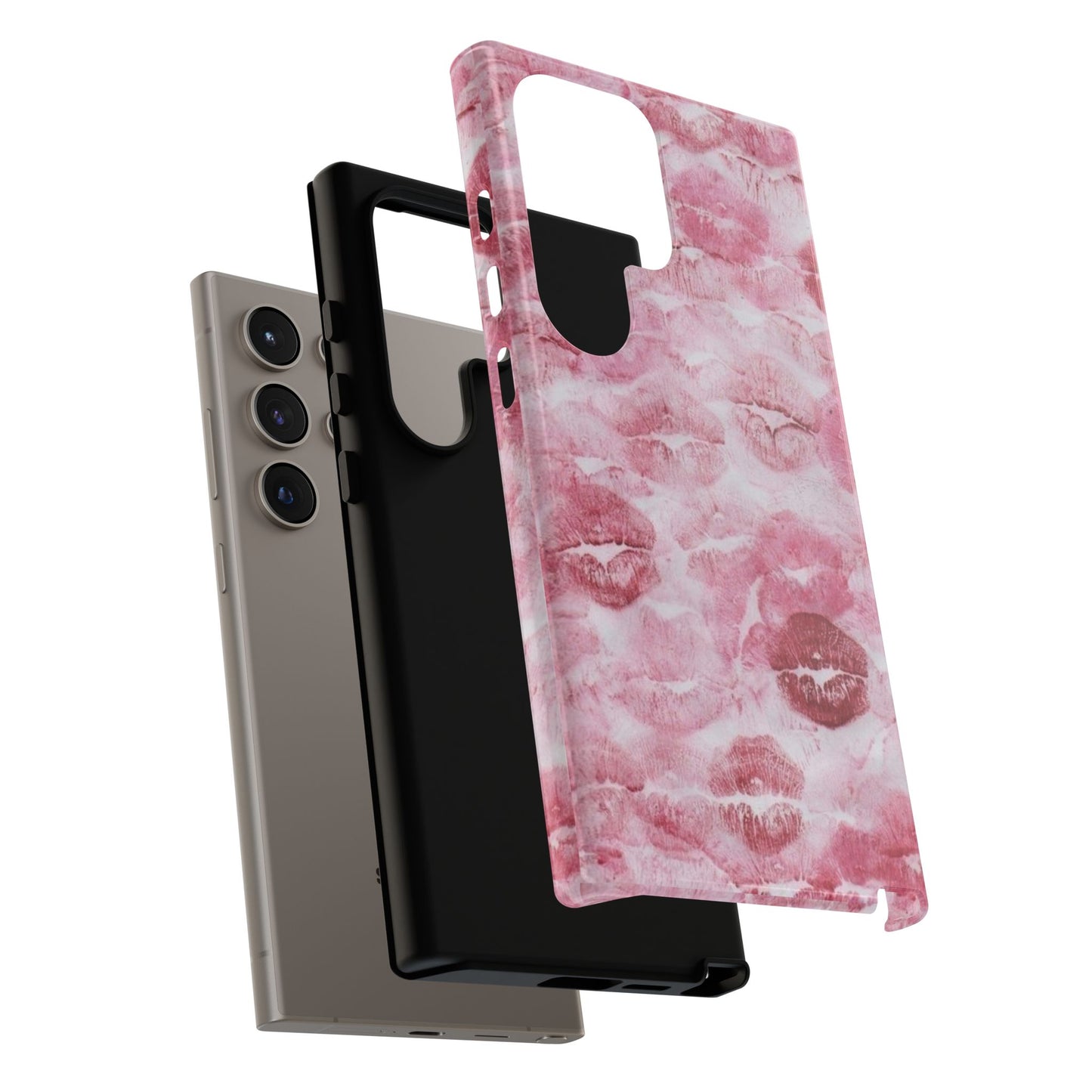 Kiss Print Tough Phone Case — Pink Marble Lip Pattern, Protective iPhone Cover