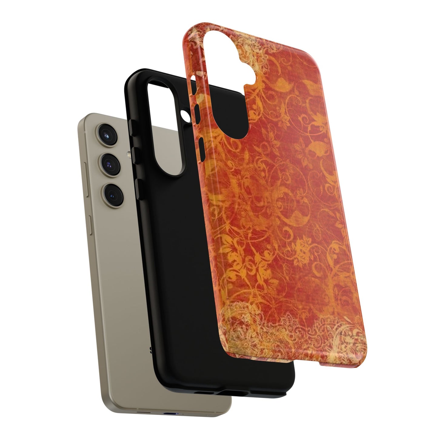 Floral Autumn iPhone Tough Case — Orange Vintage Scroll Design