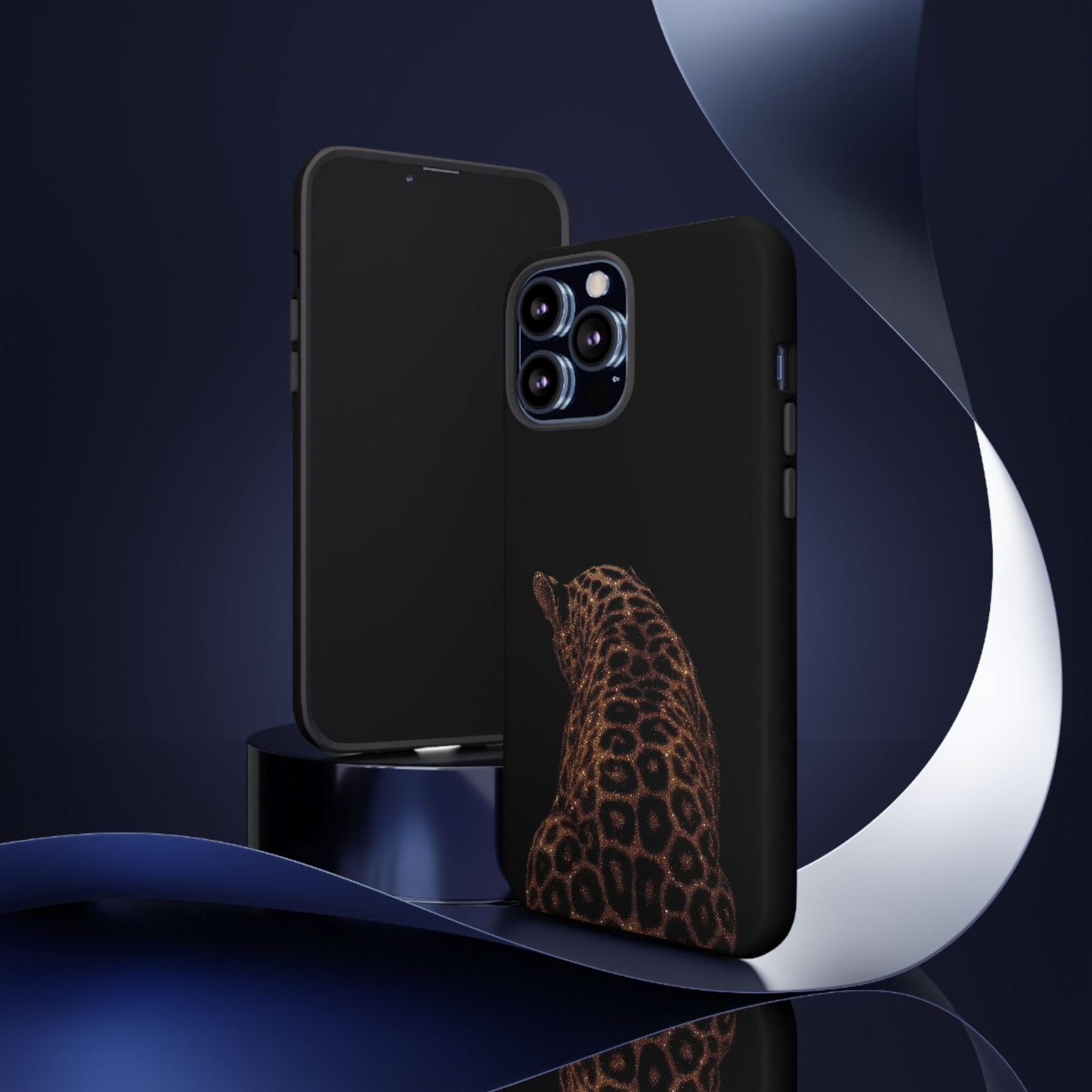 Leopard Print Tough Phone Case - Sleek Black Protective Cover